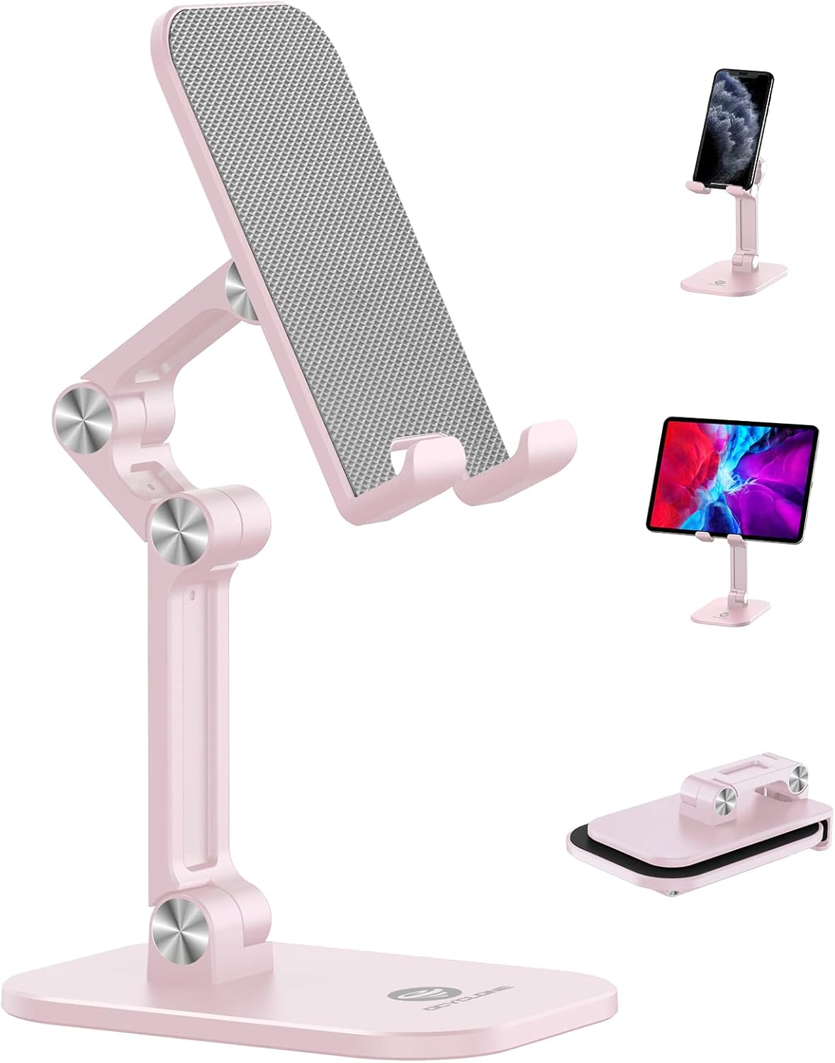 OCYCLONE Phone Stand, Adjustable Height and Angle Foldable Cell Phone Stand Holder for Desk, Taller iPhone Stand Compatible with 4.7″-13″ Smartphones iPad Tablet, Pink
