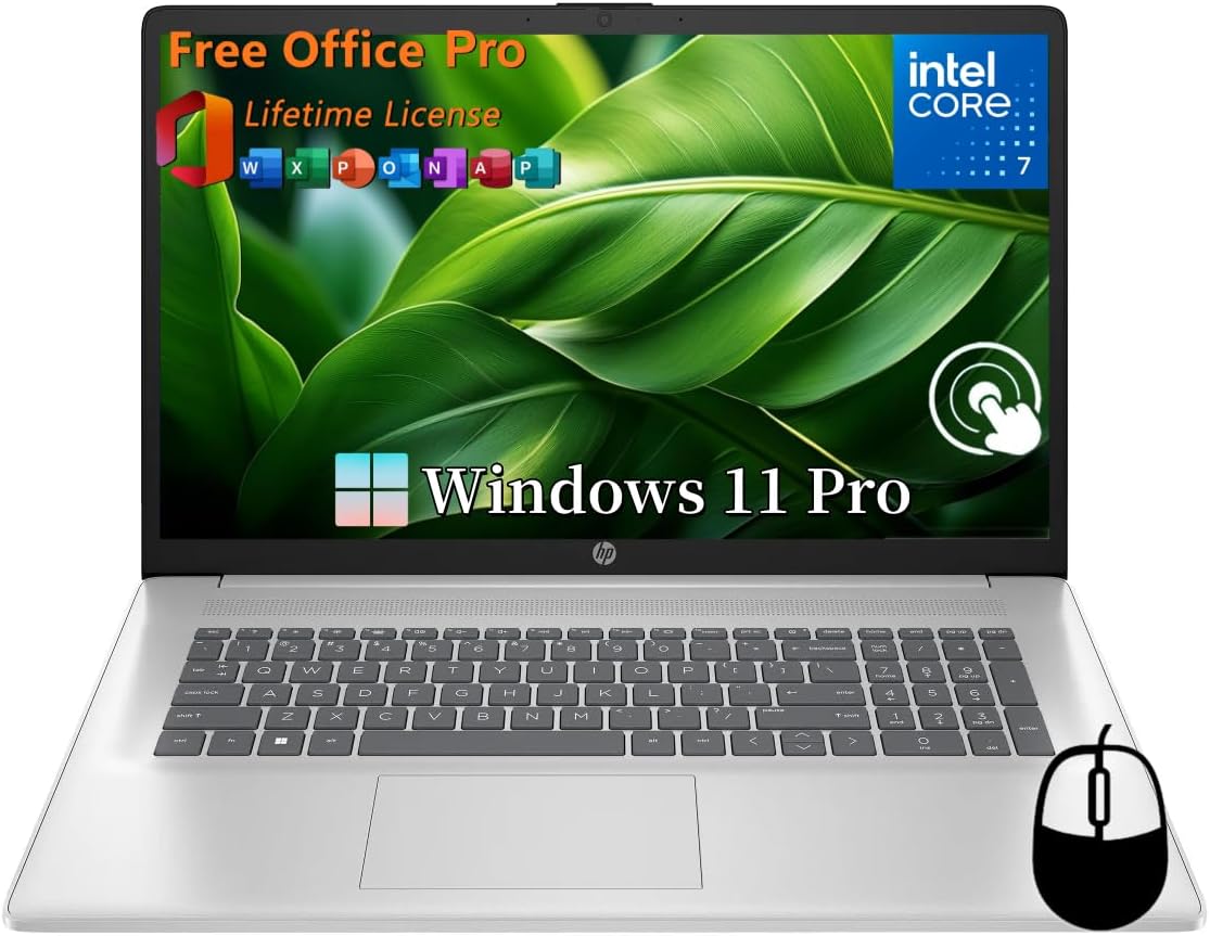HP 17 Laptop, 17.3″ HD+ Touchscreen, Core 7 150U Processor, 64 GB RAM, 2 TB SSD, Intel Graphics, Backlit Keyboard, Long Battery Lifew, Windows 11 Pro & Office Pro Lifetime License, w/Accessories