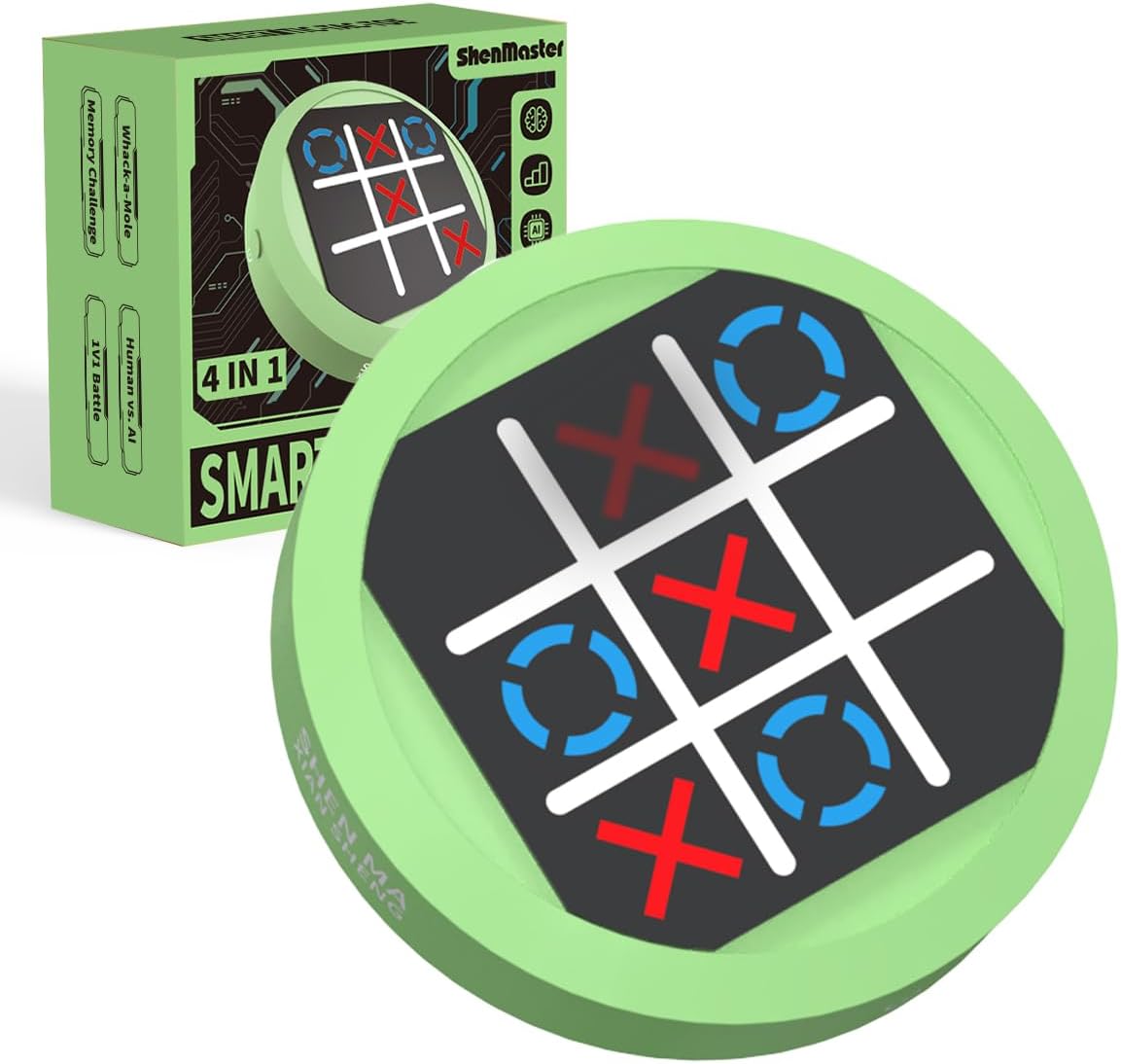 4-in-1 Tic Tac Toe Game,Electronic Handheld Game Console. Portable Travel Games for Kids & Adults Ages 3+,Puzzle Board Games for Brain Training and Memory Growth