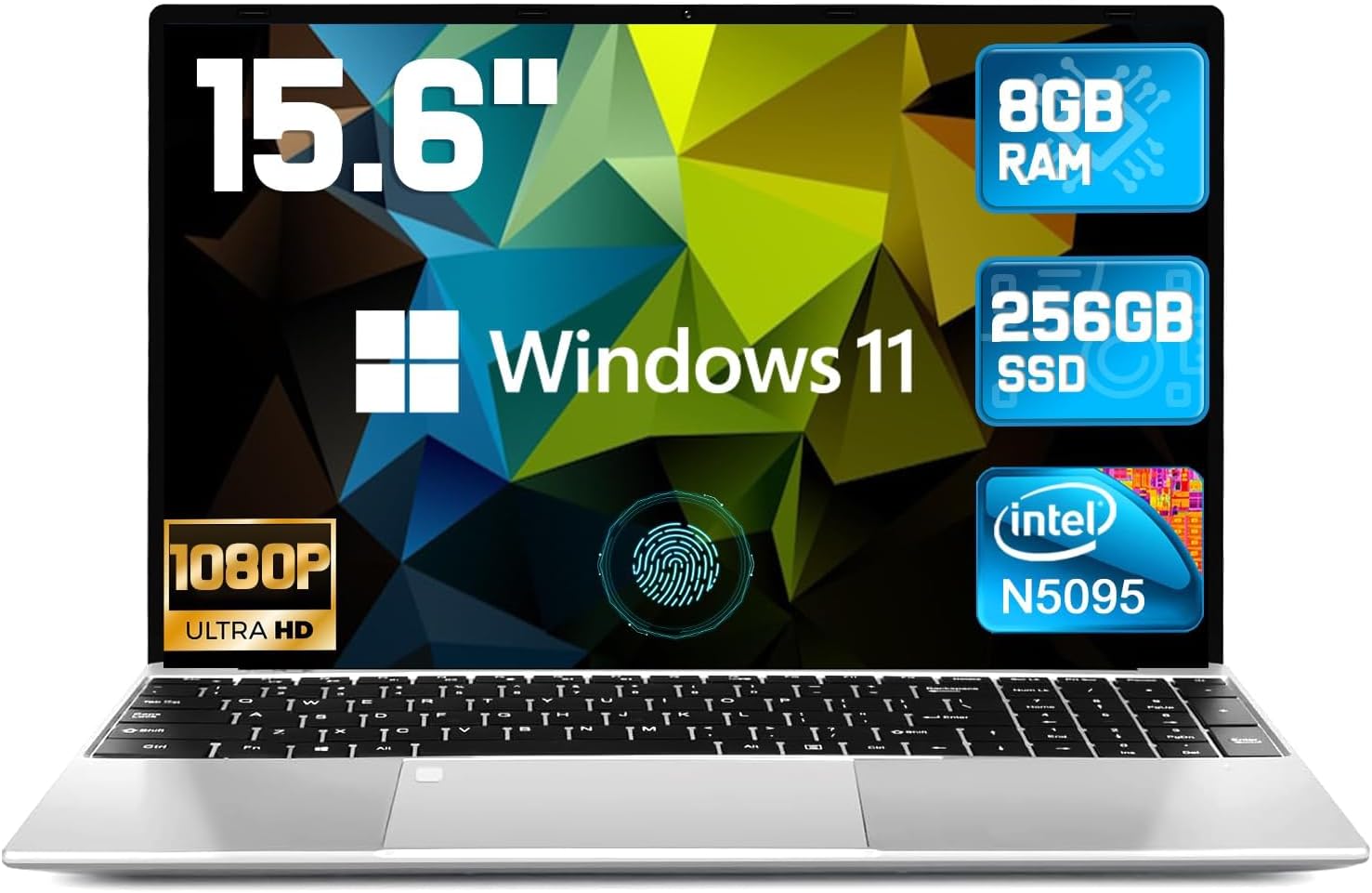 2025 Latest 15.6” Laptop Windows 11, 8GB RAM 256GB SSD, Intel Quad-Core Processor N5095(2.9GHz), 1080p FHD Display, Backlit Keyboard, Fingerprint, Webcam, USB3.2, Mini-HDMI, WiFi5, BT, TF Card Slot