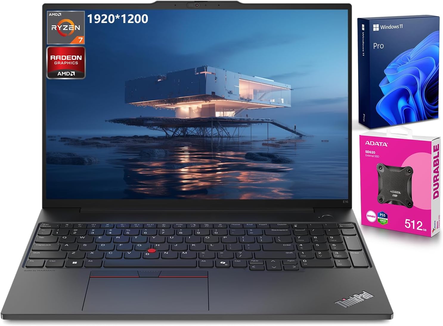 Lenovo ThinkPad E16 Gen 2 Laptop | 16″ WUXGA | AMD Ryzen 7 7735U | 64GB DDR5 | 2TB SSD | Fingerprint | Backlit Keyboard | HDMI | Wi-Fi 6 | Windows 11 Pro | Bundle with ADATA 512GB External SSD