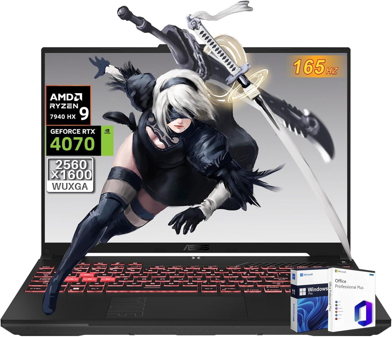 ASUS TUF A16 Gaming Laptop, NVIDIA RTX 4070, AMD Ryzen 9 7940HX(Up to 5.2GHz, Beat i9), 16″ 2.5K QHD+ 165Hz, 32 GB DDR5, 2 TB SSD, Windows 11 Pro, Office Pro, FA607PI-AS94