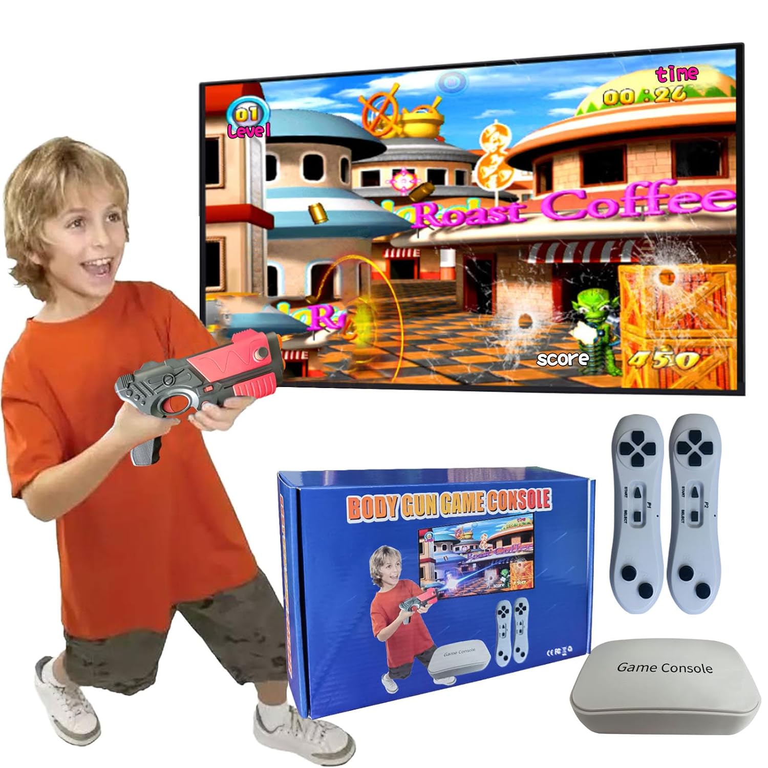 Damcoola Game Console with 900+ Games, Handheld Retro Video Game Console for Kids& Adults, Game System with AR Gun Game,2 Game Controller, TV Plug& Play, Xmas Birthday Toy for Boys& Girls Age 3 +