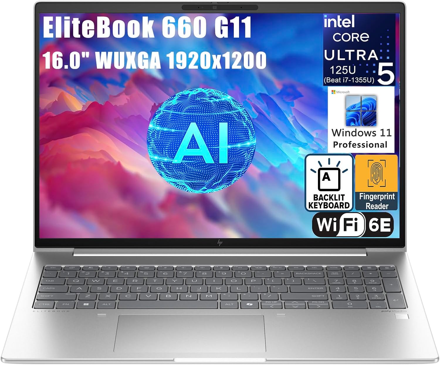 HP Elitebook 660 G11 16″ FHD+ Business Laptop Computer, Intel 12-Core Ultra 5 125U (Beat i7-1355U), 32GB DDR5 RAM, 1TB PCIe SSD, WiFi 6E, Backlit Keyboard, Fingerprint Reader, Windows 11 Pro, AZ-XUT