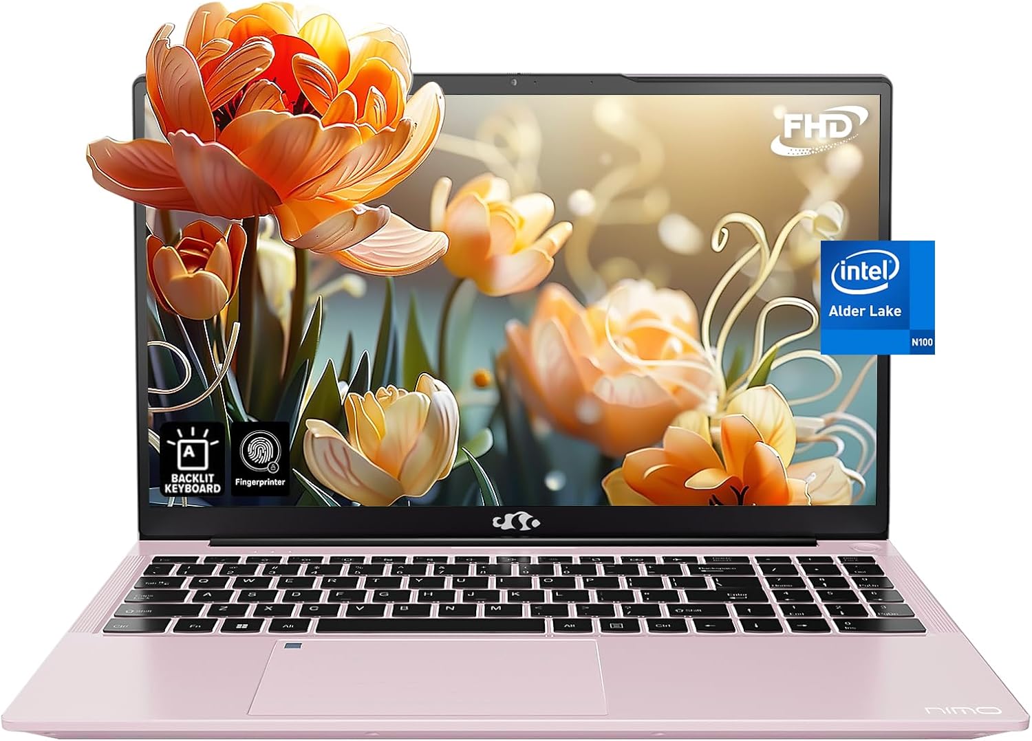 NIMO 15.6 IPS FHD-Laptop, 16GB RAM 1TB SSD Intel Pentium Quad Core N100, Computer with Backlit Keyboard Fingerprint (Beat to i3-1115G4 Up to 3.4GHz) Laptops for Student, Win 11 Rose Gold