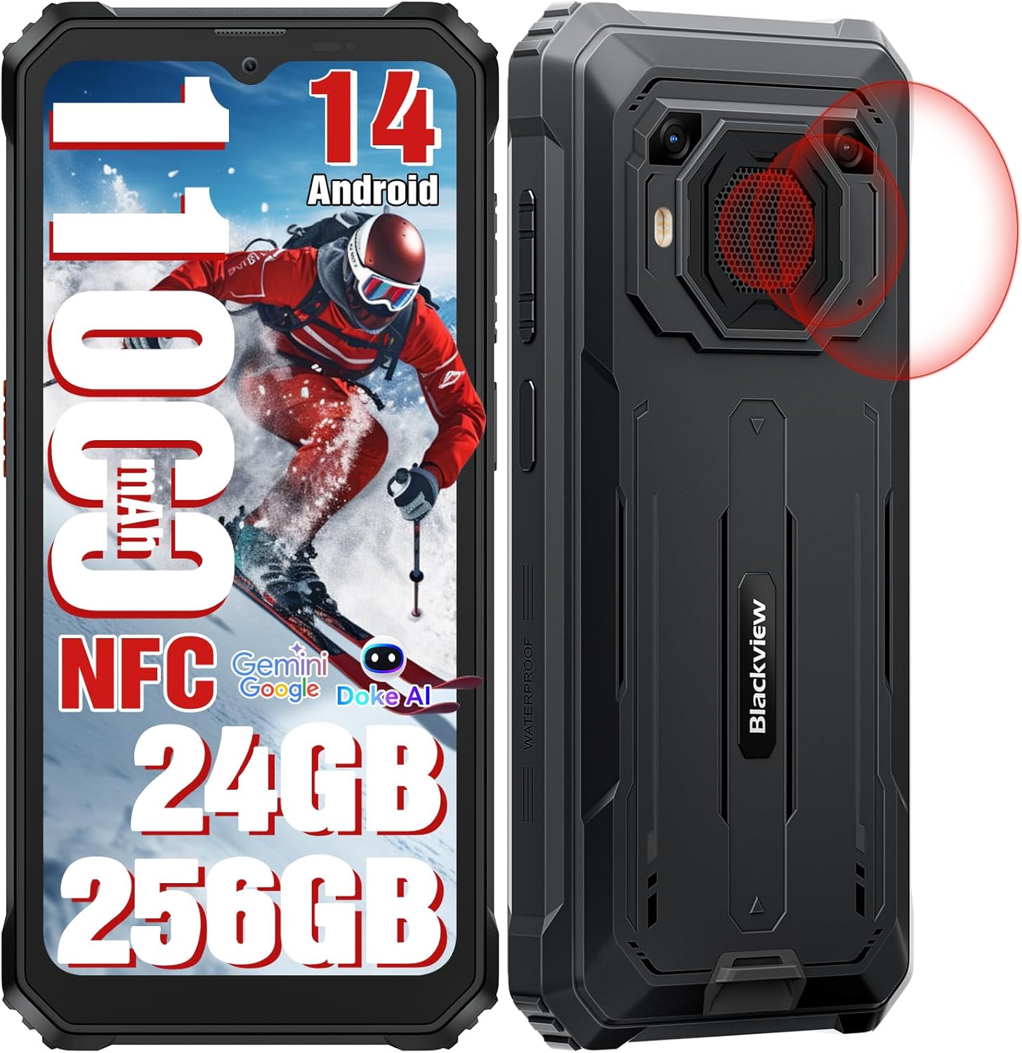 Blackview Rugged Phone BV6200Plus 98dB Super Speaker 11000mAh, 24GB+256GB/2TB Rugged Smartphone Unlocked, 6.56″ HD+ 90Hz Waterproof Phone 2025 Android 14, NFC/Fingerprint/GPS/T-moblie/IP69K/3 Slots