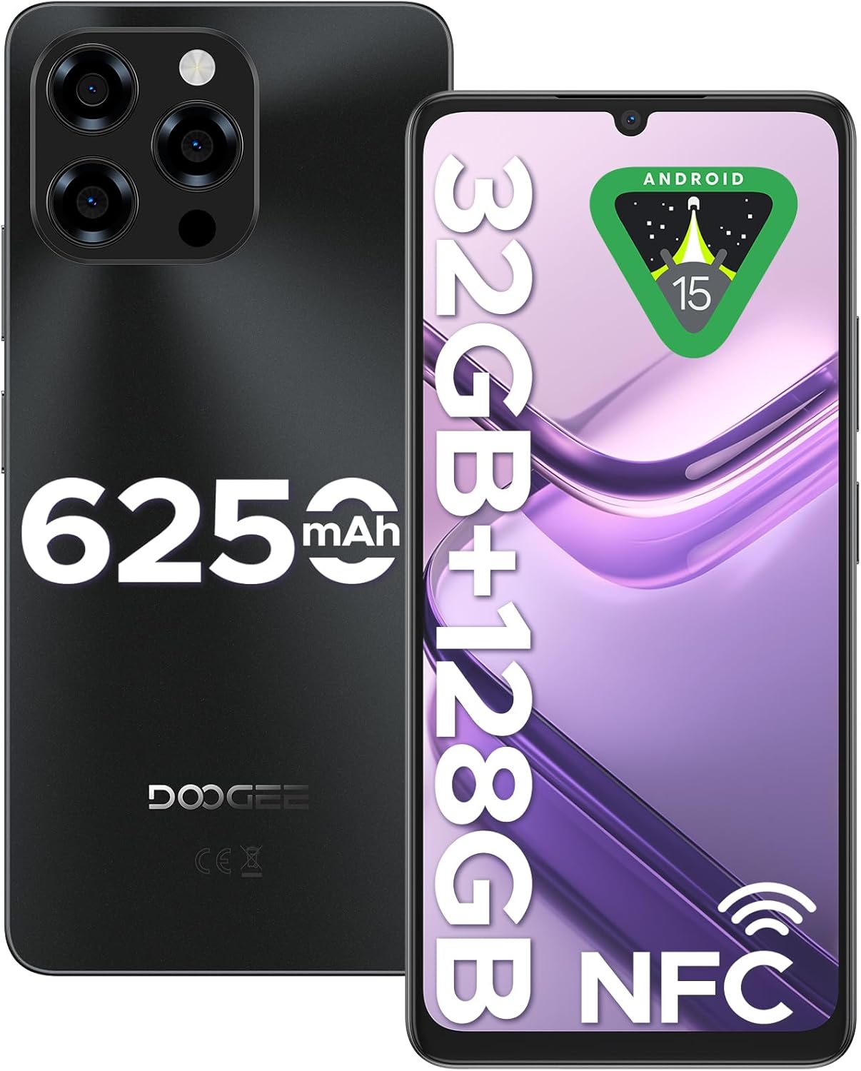 DOOGEE Note 58 Android 15 Unlocked Cellphone,32GB+128GB/2TB Expand Cell Phone with 6.75″ HD+ Waterdrop Screen, 6250mah Battery,4G Dual Sim Unlocked Smartphone, Widevine L1/NFC/OTG/Face Unlock, Black