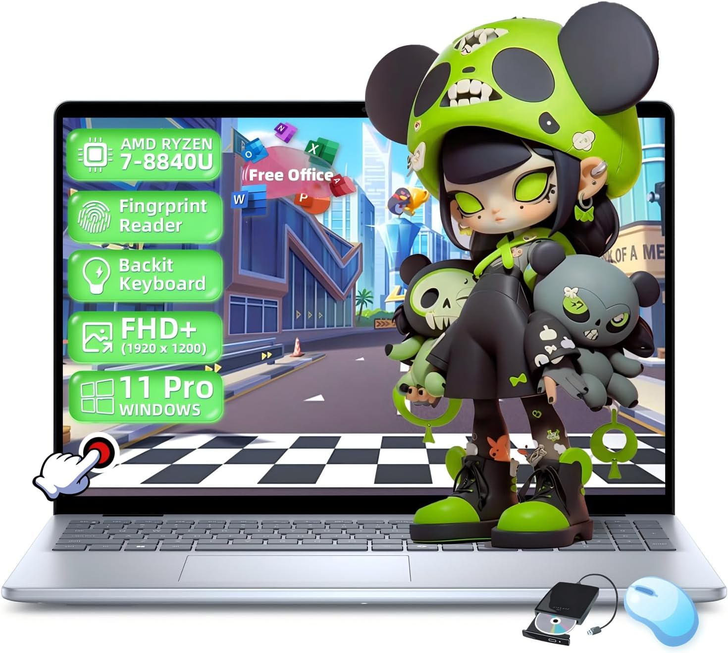 Dell Inspiron 16 Touchscreen Laptop – 16″ FHD Display, AMD Ryzen 7-8840U, 32GB DDR5, 1TB SSD, Ms Office, CD/DVD Drive, Backlit KB, Fingerprint Reader, Windows 11 Pro, AI-Copilot