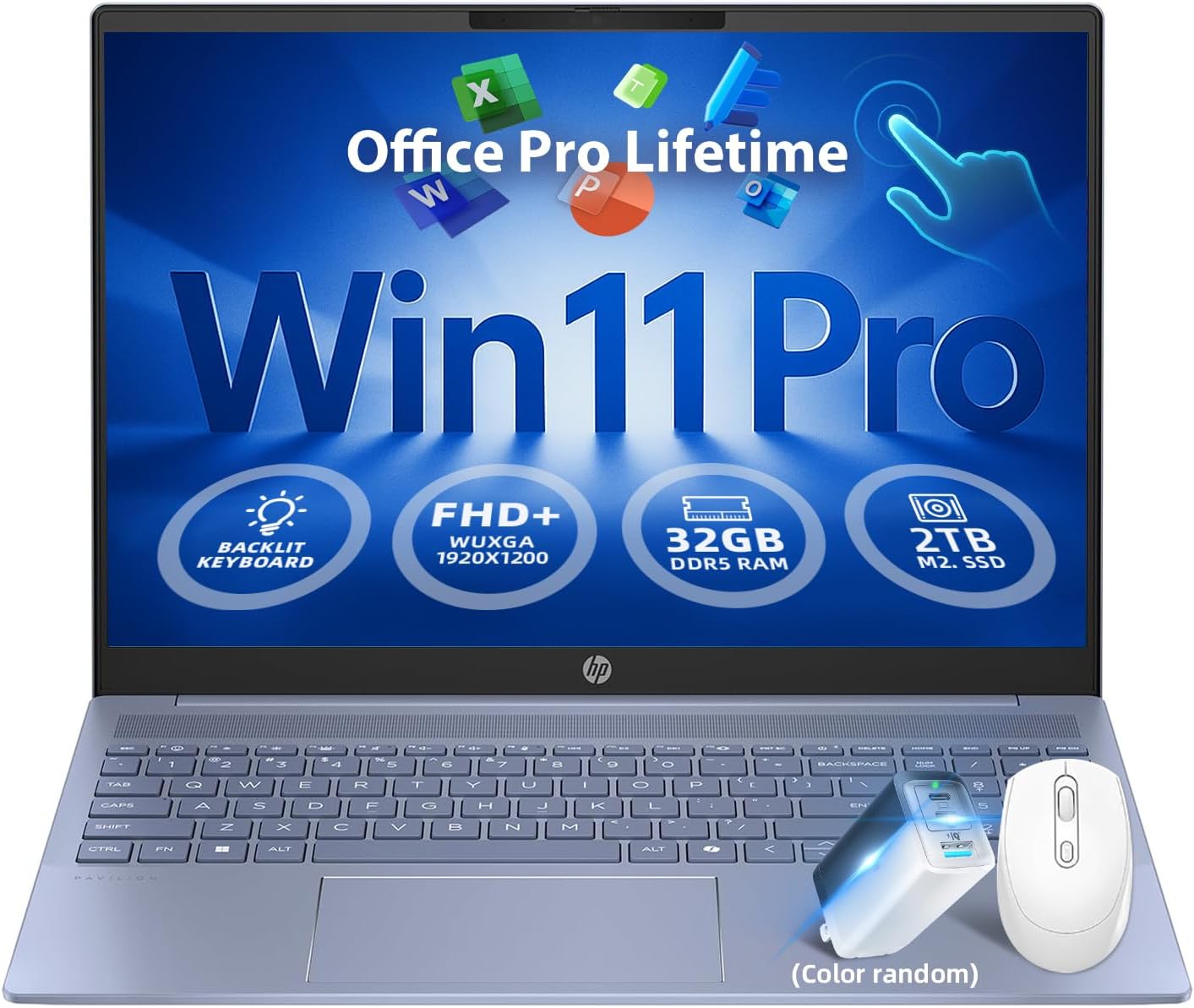 HP Pavilion 16 Touchscreen Laptop – Intel Core 7 150U (Beats i7-1355U) – 16″ WUXGA Display – AI Copilot, Backlit – Windows 11 Pro, Office Pro Lifetime 65W GaN Charging– Sky Blue – 32GB RAM | 2TB SSD