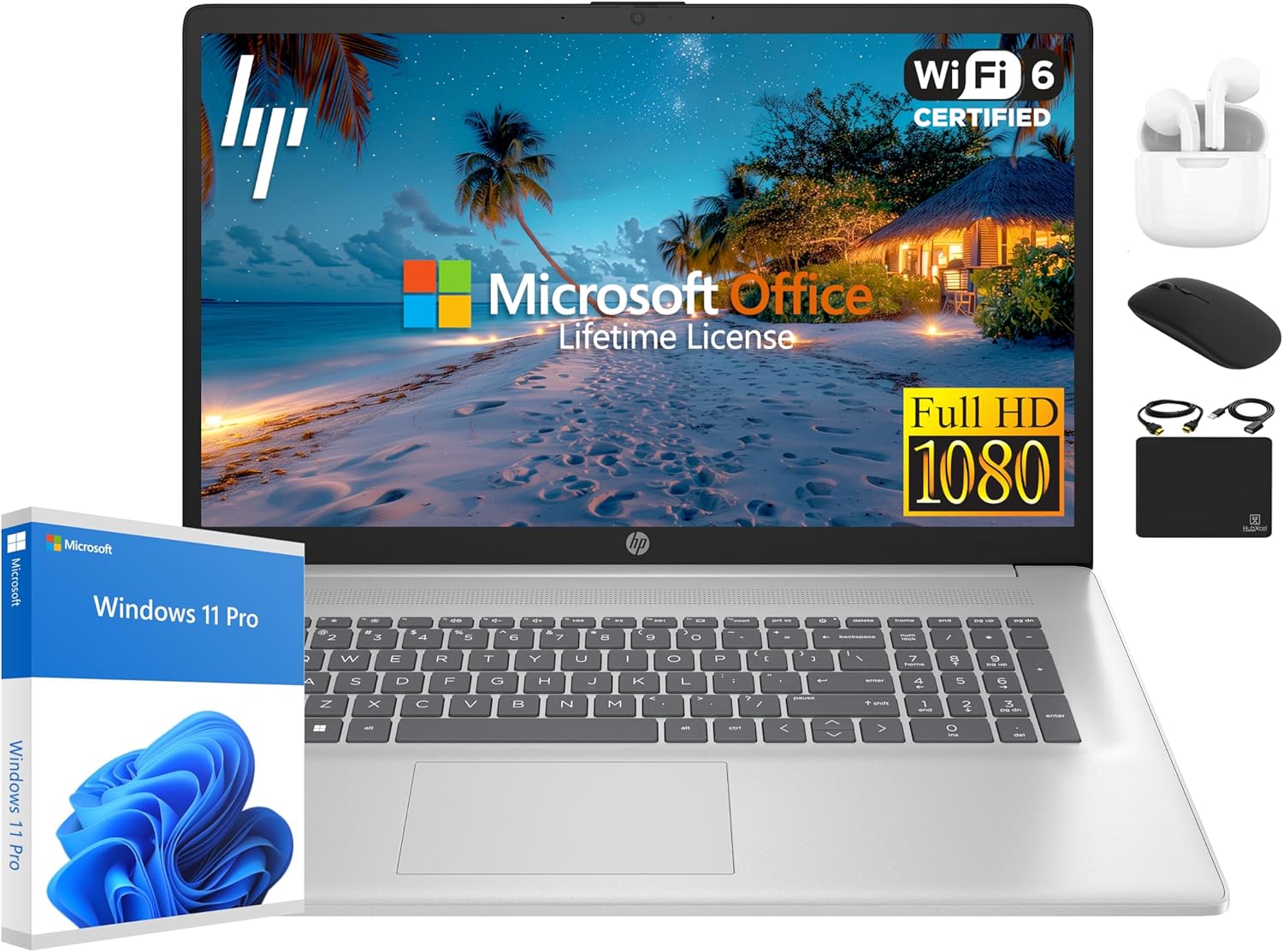 HP 2025 Pavilion Laptop, 17.3″ FHD IPS Computer, 6-Core AMD Ryzen 5, 32GB RAM, 1.5TB Storage (1TB SSD + 500GB Ext), Wi-Fi 6, Webcam, Long Battery, HubxcelAccessory, Lifetime Office 2024 Windows 11 Pro