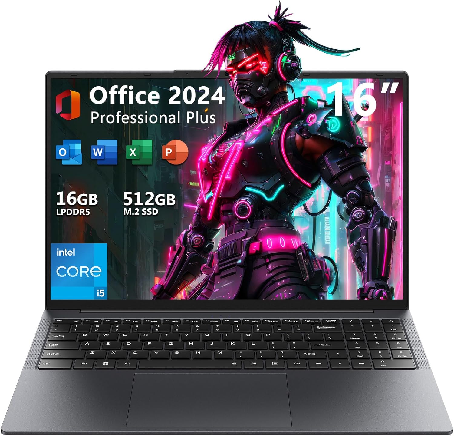 TPV 16″ Laptop Computer Intel Core i5, 16GB RAM, 512GB SSD, MS Office 2024, IPS(1920 x 1200) 16:10 Display, Windows 11 Pro Notebook PC with BT5.0 Wi-Fi, 3xUSB A, HDMI, RJ45, Backlit Keyboard, Upgraded