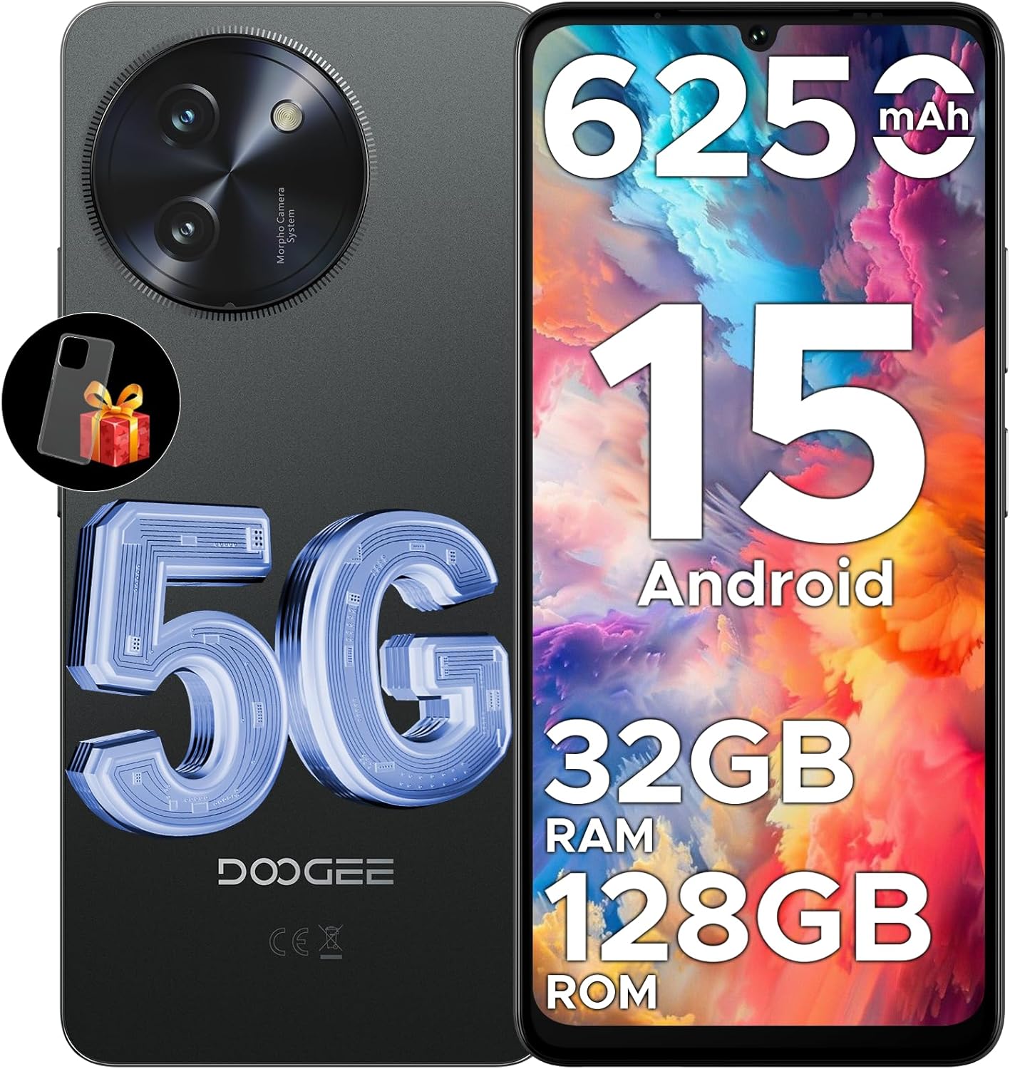 DOOGEE Note 59 5G Android 15 Unlocked Cell Phone,32GB+128GB/TF 2TB Android Phone,6250mAh Battery,6.75″ HD+120Hz Smartphone,16MP+8MP,5G Dual SIM Cellphone,NFC/Face Unlock/GPS/OTG/Widevine L1