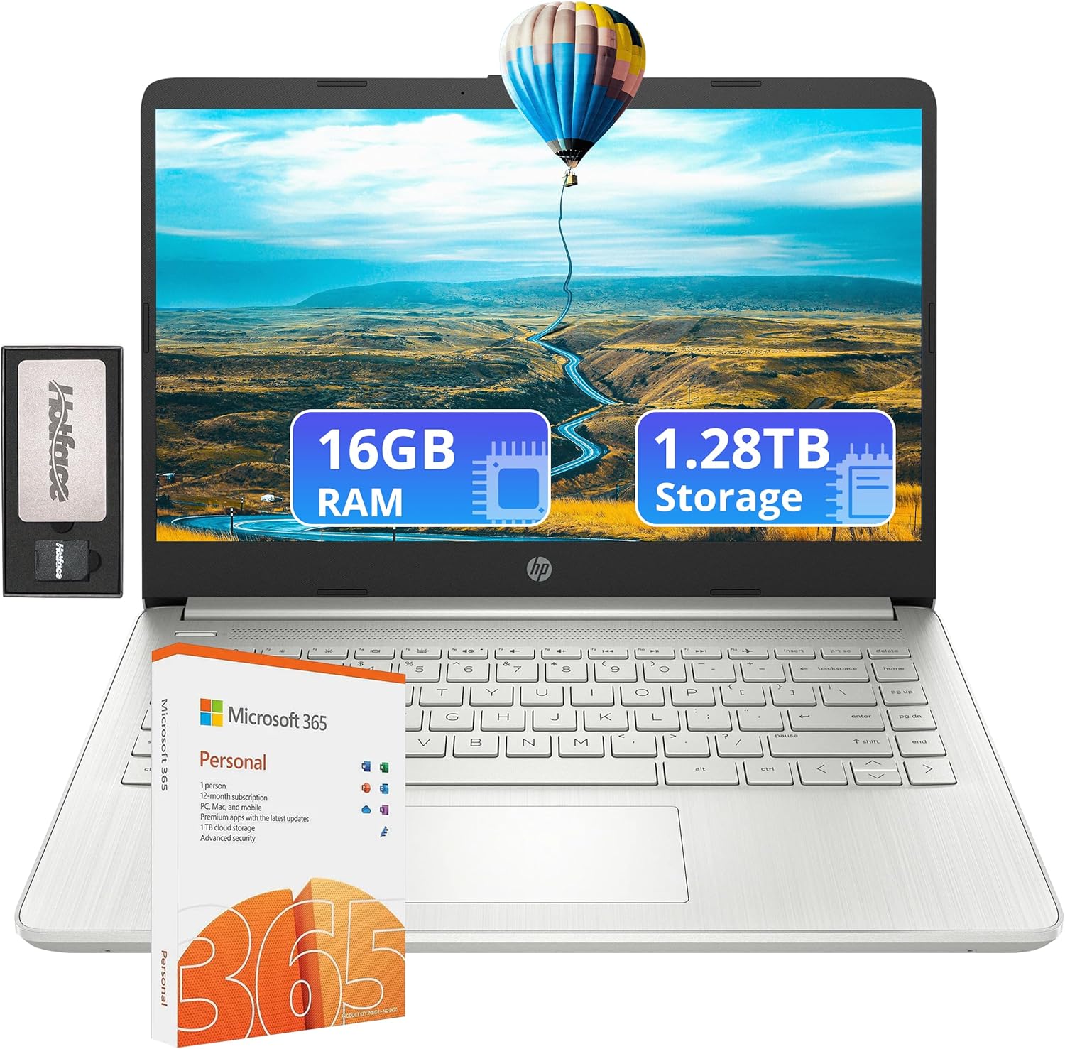 HP Flagship 14″ Laptop with 1 Year Office 365 | 16GB RAM | 1.28TB Storage(128GB EMMC & 160GB Docking Station & 1TB Cloud Storage) | Intel 4-Core Processor | Webcam| Silver | Windows 11