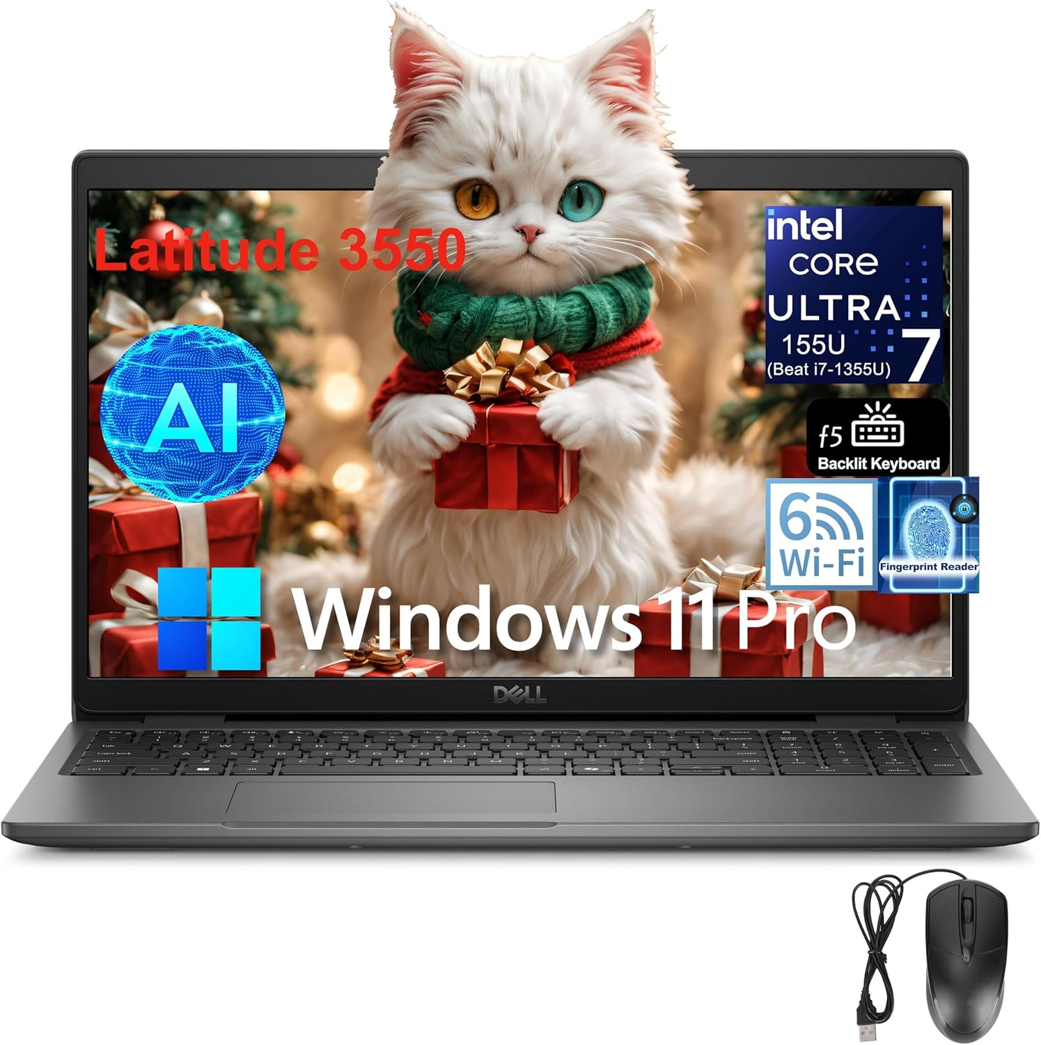 Dell Latitude 3550 15 Laptop, 15.6″ FHD Computer, Intel 12-Core Ultra 7 155U (Beat i7-1355U), 32GB DDR5 RAM, 1TB PCIe SSD, WiFi 6, USB 4, HDMI, Backlit Keyboard, Fingerprint Reader, Windows 11 Pro