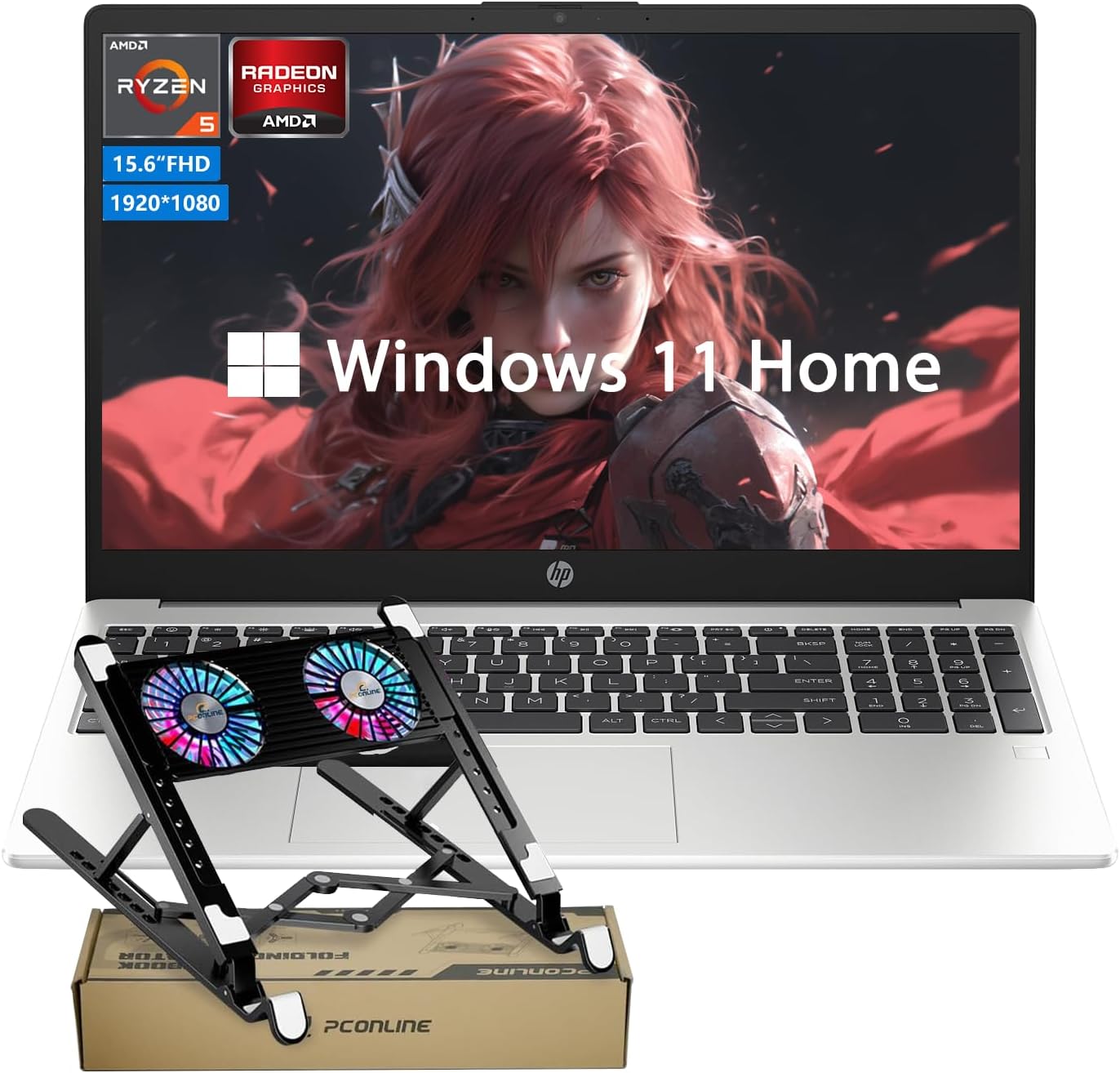 HP Essential 255 G10 15.6″ FHD Laptop | AMD Ryzen 5 7530U | 16GB RAM | 1TB SSD | Bluetooth | HDMI | Wi-Fi 6 | Webcam | Windows 11 Home | Silver | Bundle with PCO Notebook Fold Radiator, Cooler