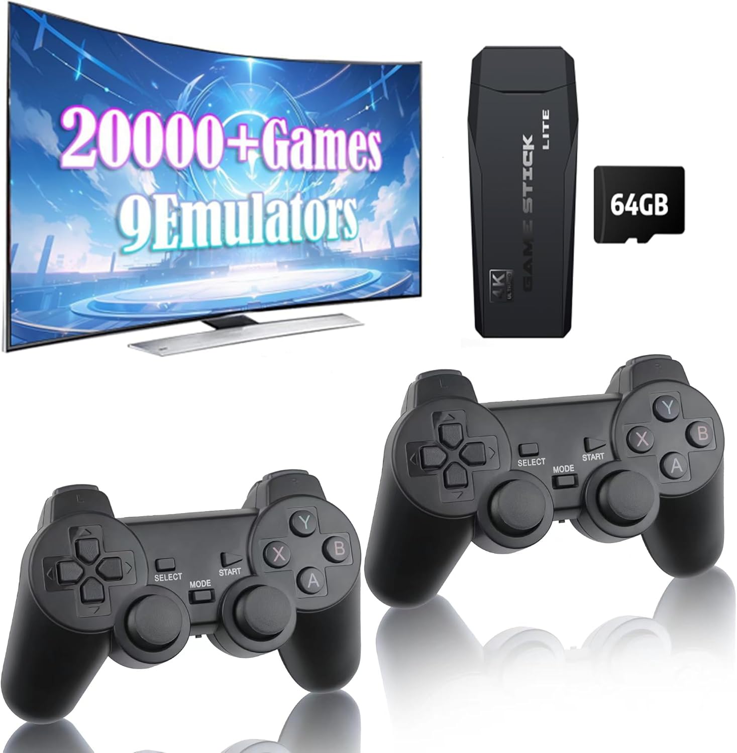 Retro Game Console – Retro Game Stick,2024 Upgrade Plug and Play Video Game Console Built in 25400+Games,4K HDMI Output,15 Classic Emulators,Dual 2.4G Wireless Controllers (64G Memory Card)