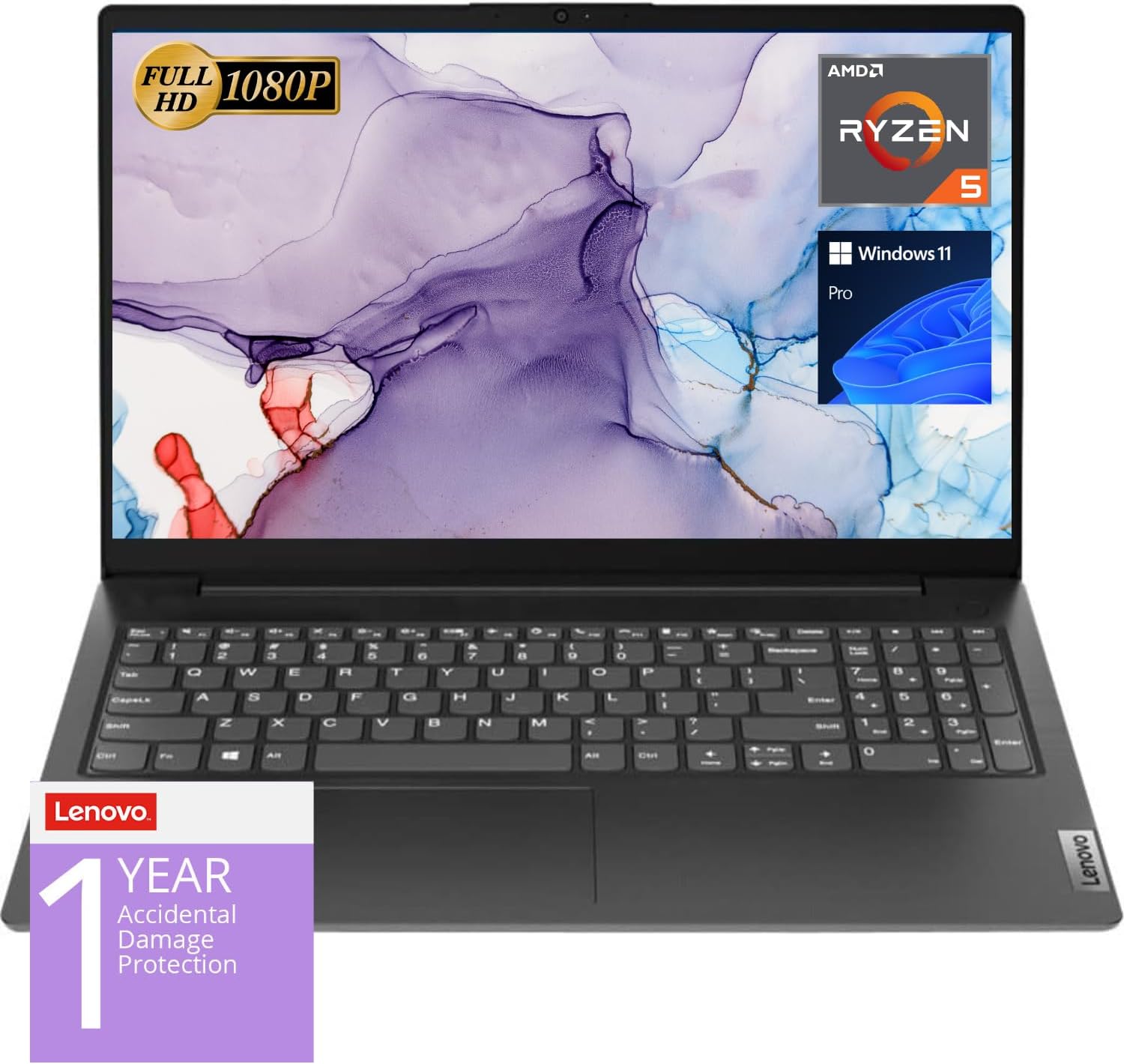 Lenovo V15 Laptop, 15.6″ FHD Display, AMD Ryzen 5 5500U Hexa-core Processor (Beat i7-1065G7), 40GB RAM, 1TB SSD, RJ-45, Numeric Keypad, Wi-Fi, Windows 11 Pro, Black, Additional 1 Yr ADP