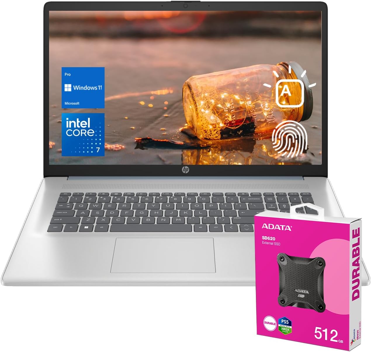 HP 2025 Essential Laptop, 17.3″ FHD, Intel Core 7 150U (Beats I7 1335U), 32GB RAM, 1TB SSD, Fingerprint Reader, Backlit Keyboard, Wi-Fi 6, Win 11 Pro, Blue, Bundle with ADATA 512 External SSD