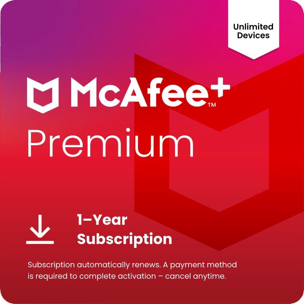 McAfee+ Premium Individual Unlimited Devices 2025 | Cybersecurity Software Includes Antivirus, Secure VPN, Scam Protection, Identity Monitoring | 1-Year Subscription with Auto-Renewal | Download
