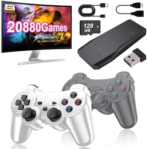 4K Wireless Retro Game Stick Console 20000+ Classic Video TV Games, Retro Stick Built in 9 Emulators Plug and Play Video Games for TV