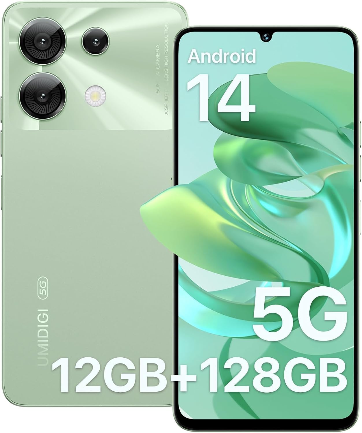 UMIDIGI G9 5G Cell Phone, Android 14 Unlocked Phones, 12(6+6) GB +128GB/1TB TF Expand, 5G Dual SIM, 50MP Camera, 6.75″ HD+ 90Hz Display, AI Face & Fingerprint Unlock, 5000mAh Android Phone Green