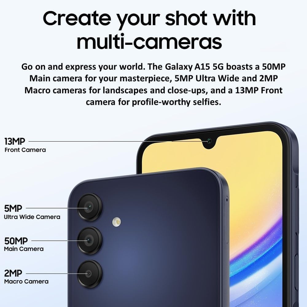 SAMSUNG Galaxy A15 5G AT&T -128GB – 6.5″ 90Hz AMOLED, 50MP Camera/Blue Black (Renewed)