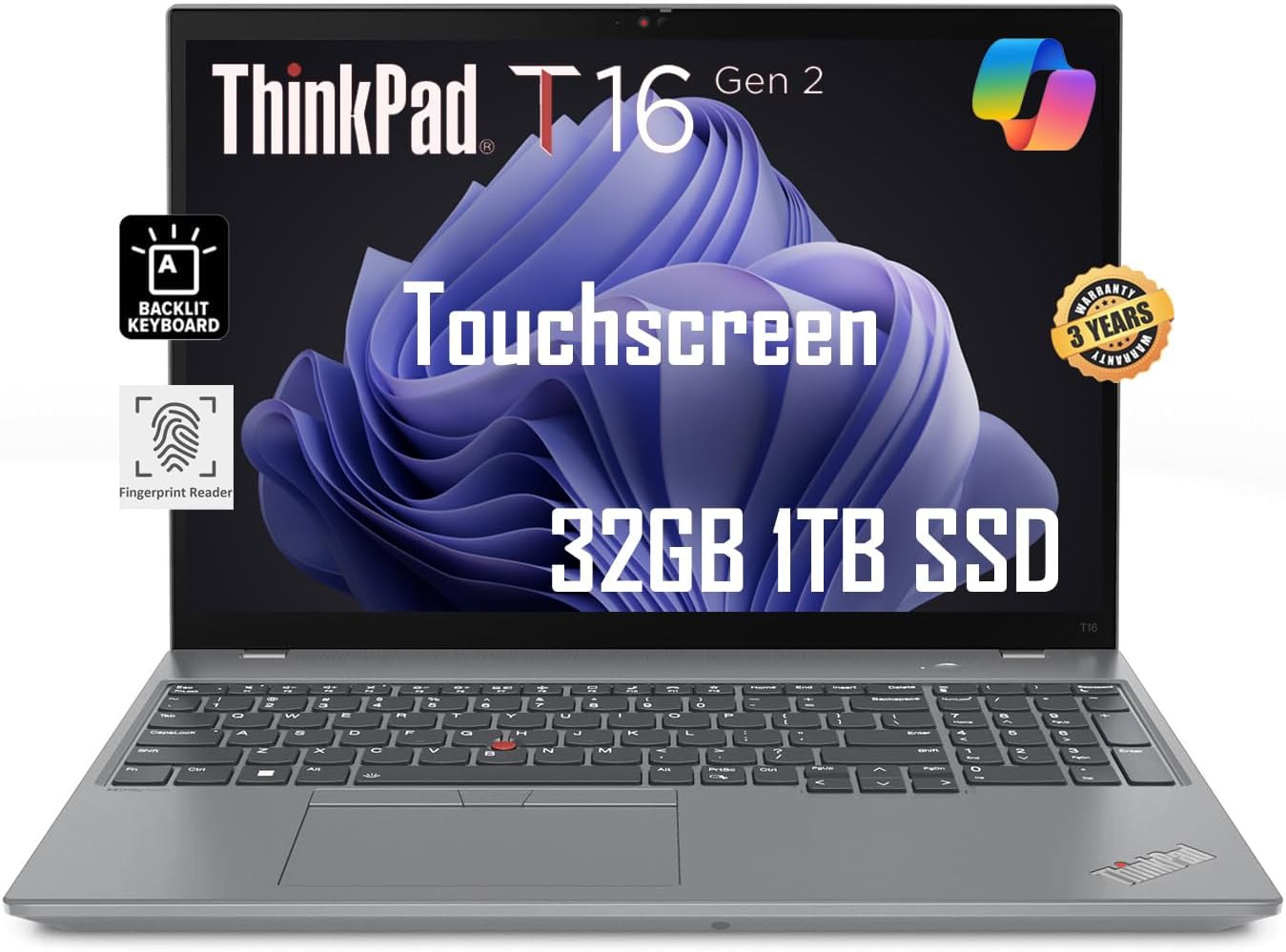 Lenovo ThinkPad T16 Business Workhorse Laptop (16″ FHD+ Touchscreen, Intel 10-Core i7-1355U, 32GB DDR5 RAM, 1TB SSD) Military Grade, dTPM, Ethernet, FHD Webcam, 3-Y WRT, Win 11 Pro w/AI Copilot, Grey