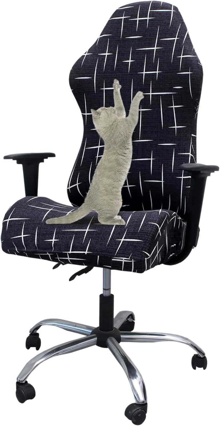 WOMACO Gaming Chair Slipcover Stretch Seat Chair Cover for Leather Computer Reclining Racing Ruffled Gamer Chair Protector (Dark Gray Floral, One-Size)