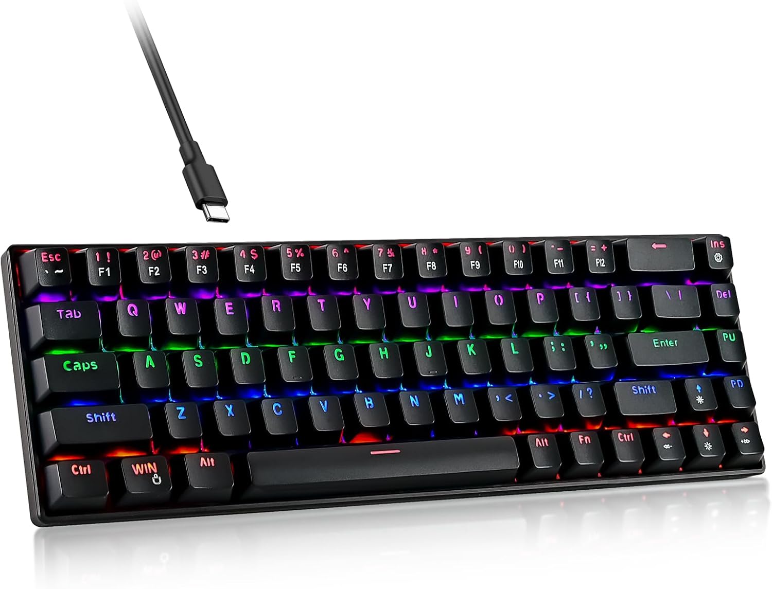 RaceGT Wired Mechanical Gaming Keyboard – 67 Keys Ultra-Compact Mini Keyboard, Wired USB Keyboards, Multi Color RGB Illuminated LED Backlit for PC Gamer Computer Desktop (Black)…