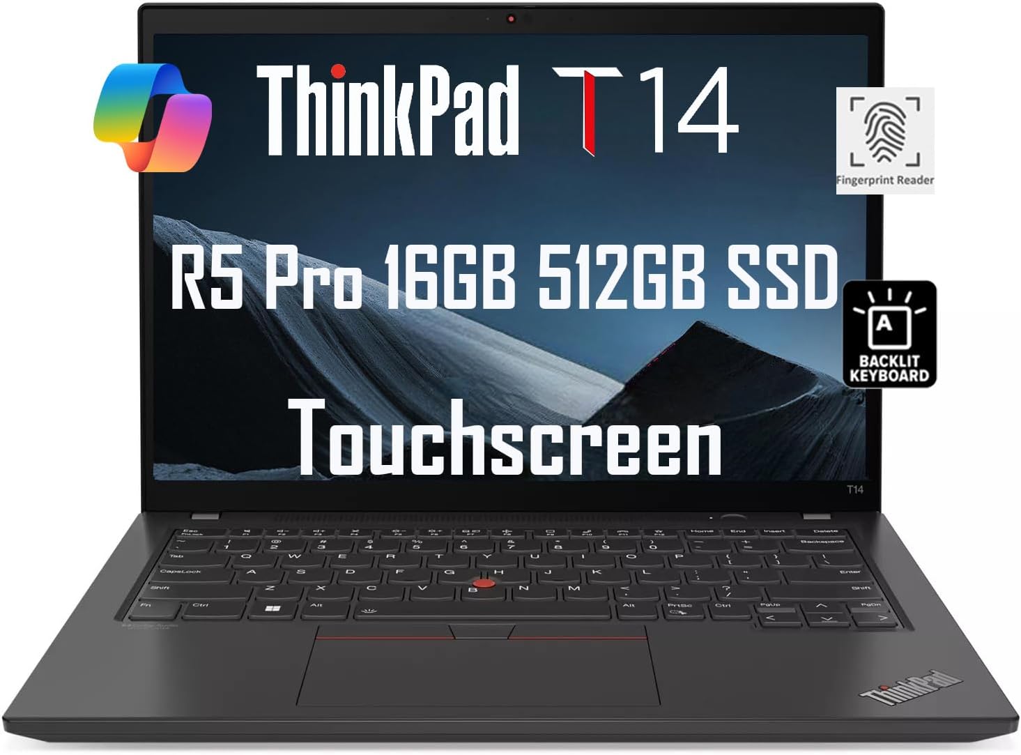 Lenovo ThinkPad T14 Business Laptop (14″ FHD+ Touchscreen, AMD Ryzen 5 PRO 6650U, 16GB RAM, 512GB SSD, 6-Core (Beat i7-1250U)), Backlit, Fingerprint, 1080p Webcam, Wi-Fi 6E, Win 11 Pro w / AI Copilot