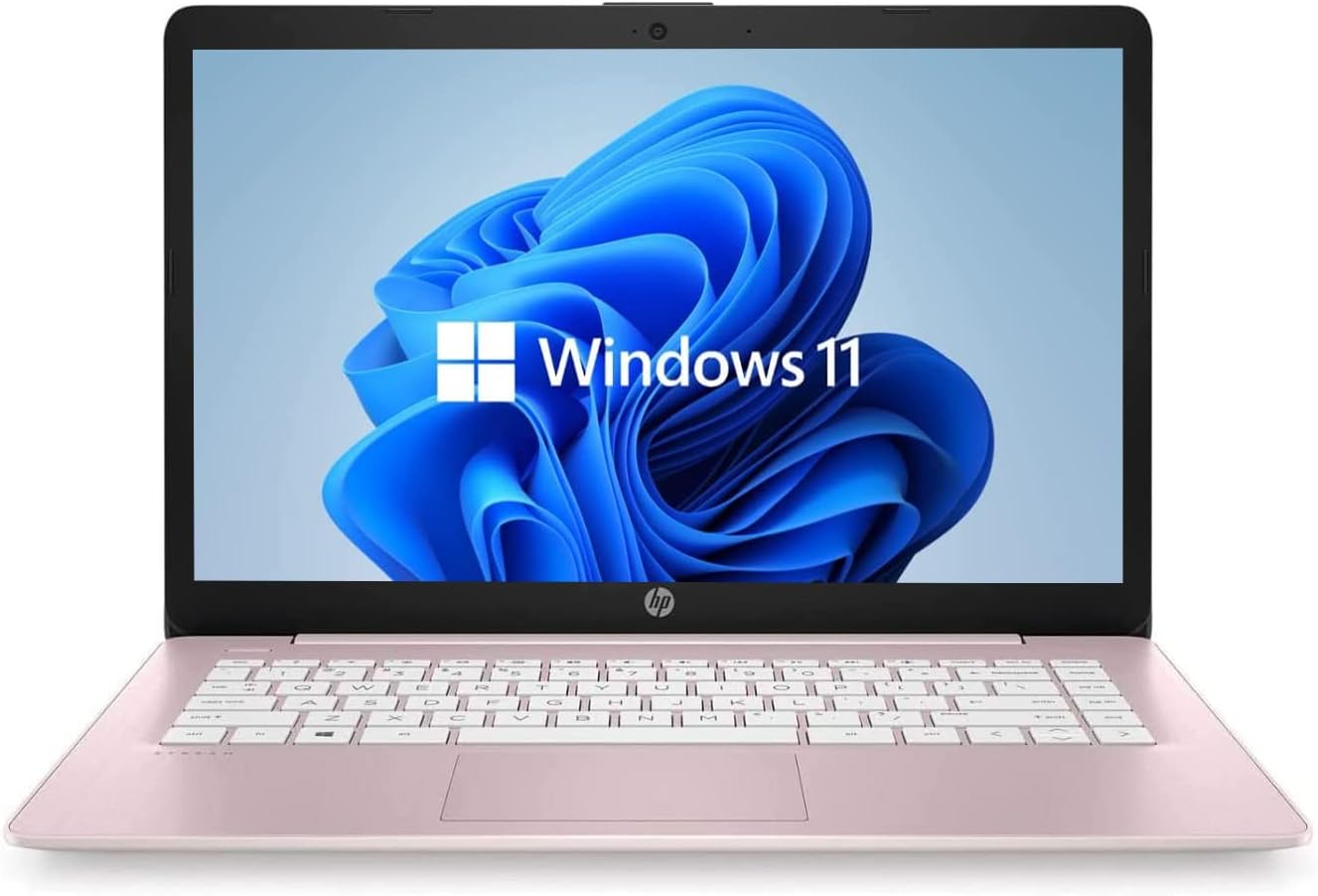 HP 14″ HD Laptop, Windows 11, Intel Celeron Dual-Core Processor Up to 2.60GHz, 4GB RAM, 64GB SSD, Webcam, Dale Pink (Renewed)