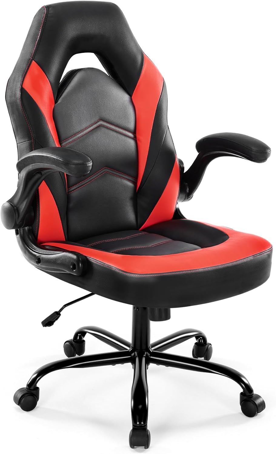 DUMOS Ergonomic Computer Gaming Chair – Home Office Desk with PU Leather Lumbar Support, Height Adjustable Big and Tall Video Game with Flip-up Armrest, Swivel Wheels for Adults and Teens