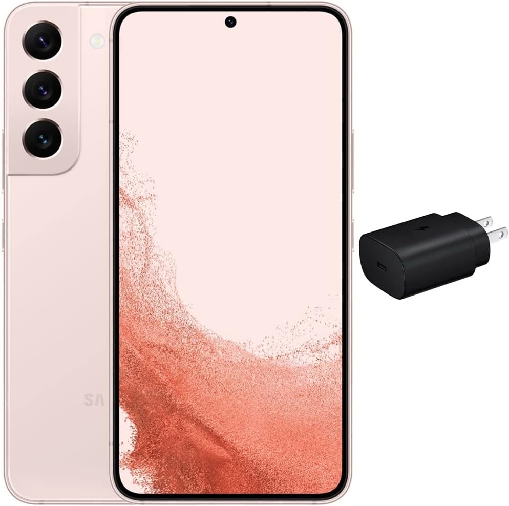 SAMSUNG Galaxy S22 5G (128GB, 8GB) 6.2” AMOLED 2X, 50MP 4K Camera, Global 5G Volte (Fully Unlocked for AT&T, Verizon, T-Mobile, Global) S901U1 (w/ 25W Charge Cube, Pink Gold)(Renewed)