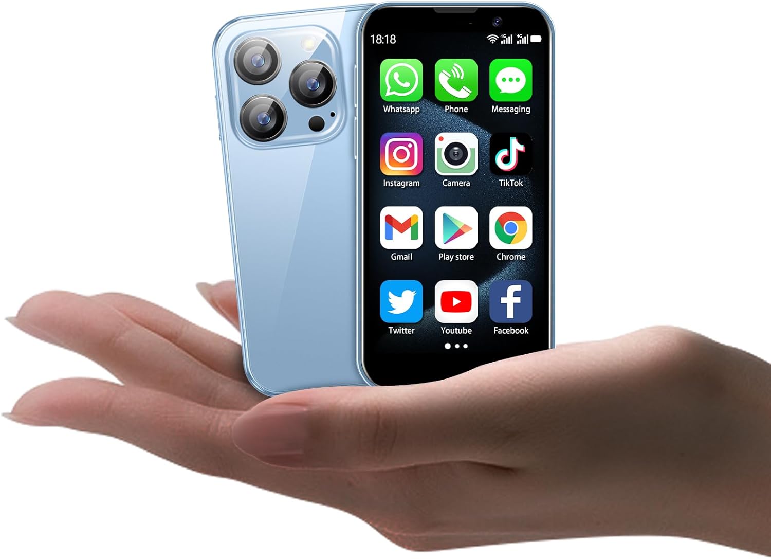 Mini Phone World’s Smallest 3.0″ HD Touch Screen Mini Smartphone Unlocked Android Compact Mobile Phone for Kids &Students Cell Phone wih Quad-Core Dual SLM Face lD2GB+16GB Blue