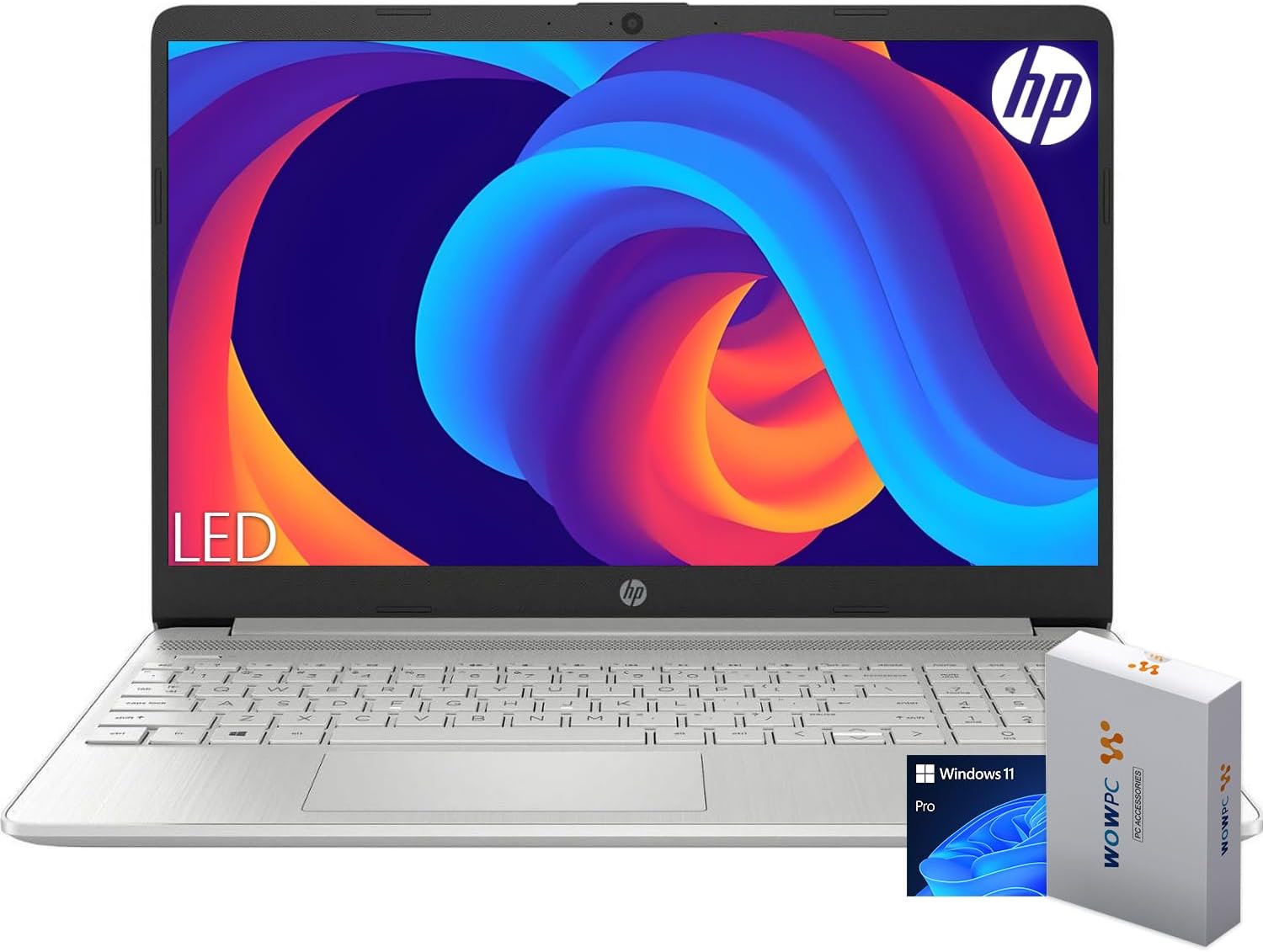 HP 15 Laptop for Home or Work, Intel Celeron N4120 Processor, 15.6″ HD LED Display, 16GB RAM, 256GB SSD, SD Card Reader, HDMI, Webcam, WiFi, Bluetooth, Windows 11 Pro, WOWPC Recovery USB