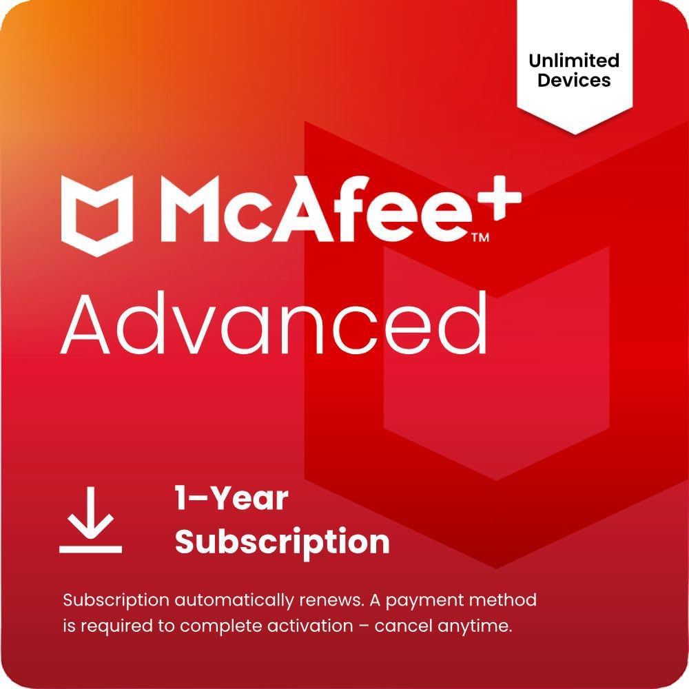 McAfee+ Advanced Unlimited Devices 2025 | Cybersecurity – Antivirus Software, Secure VPN, Identity Monitoring, Personal Data Cleanup, Scam Protection | 1-Year Subscription with Auto-Renewal | Download