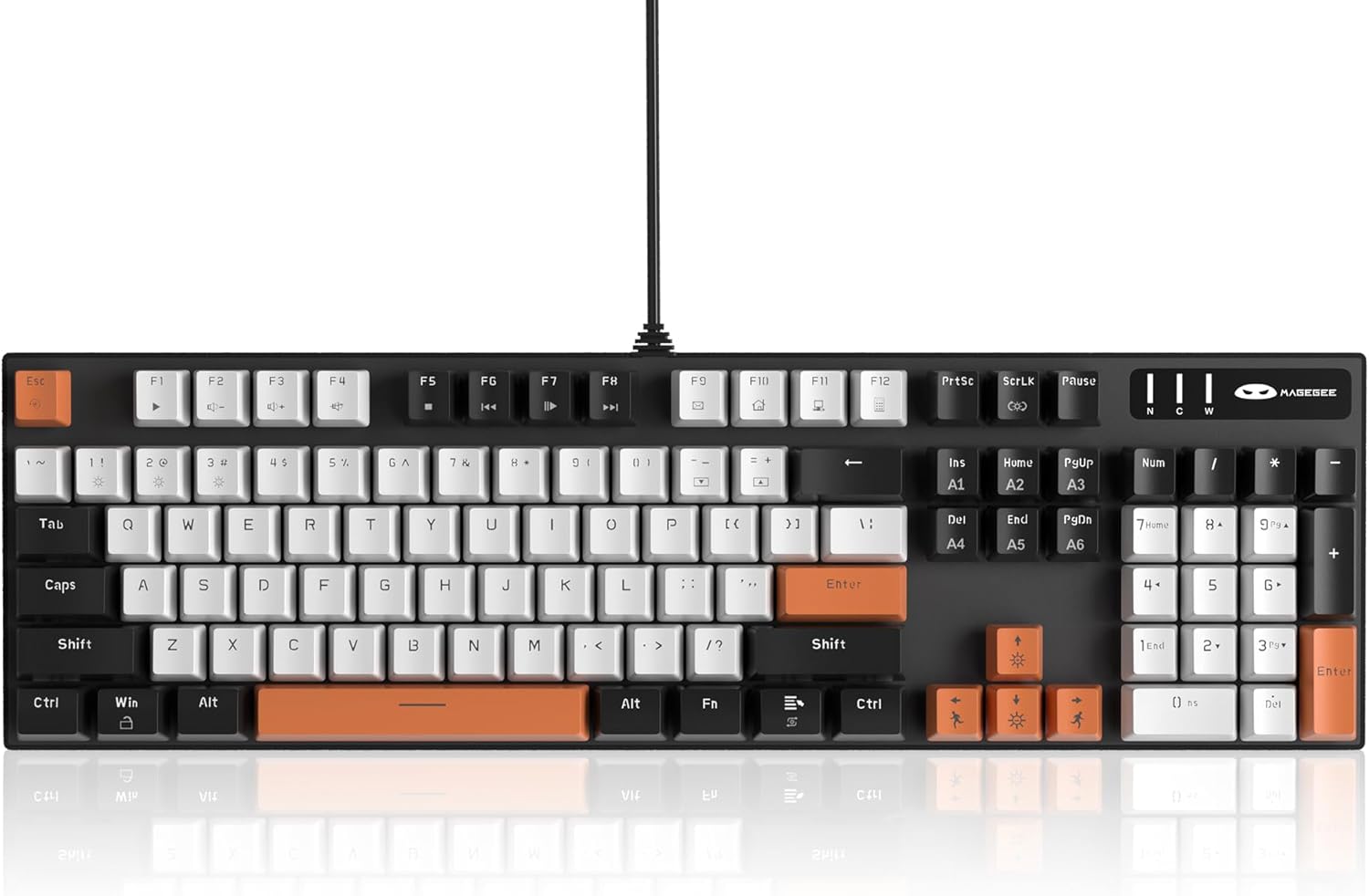 MageGee Mechanical Gaming Keyboard, 104 Keys White Backlit Keyboards with Yellow Switches, USB Wired Mechanical Computer Keyboard for Laptop, Desktop, PC Gamers (Black & White)