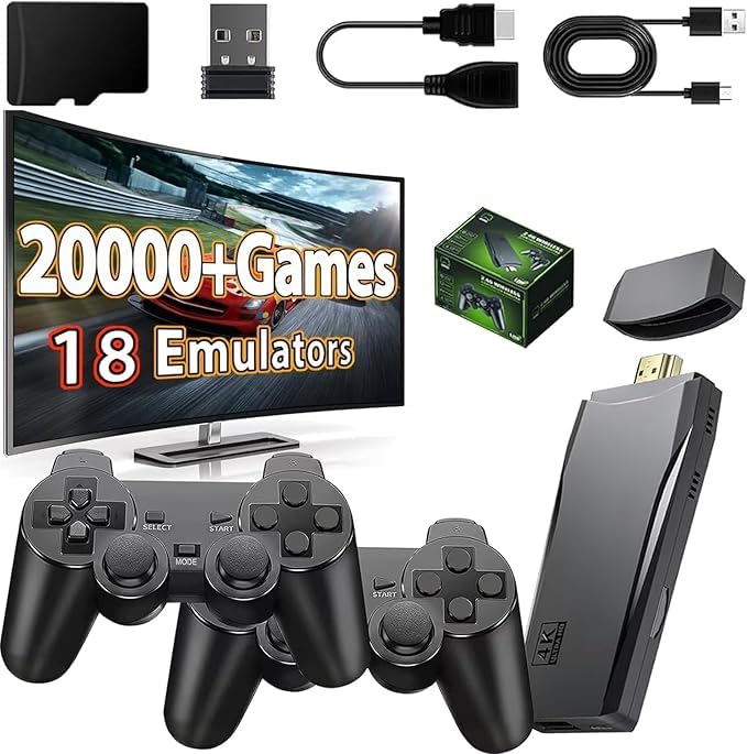 Wireless Retro Game Console, Retro Game Stick with Built-in 23 Emulators, 20,000+ Games, 4k Hdmi Output, and 2.4GHz Wireless Controller, Plug and Retro Play Video Games for Tv (64 GB)