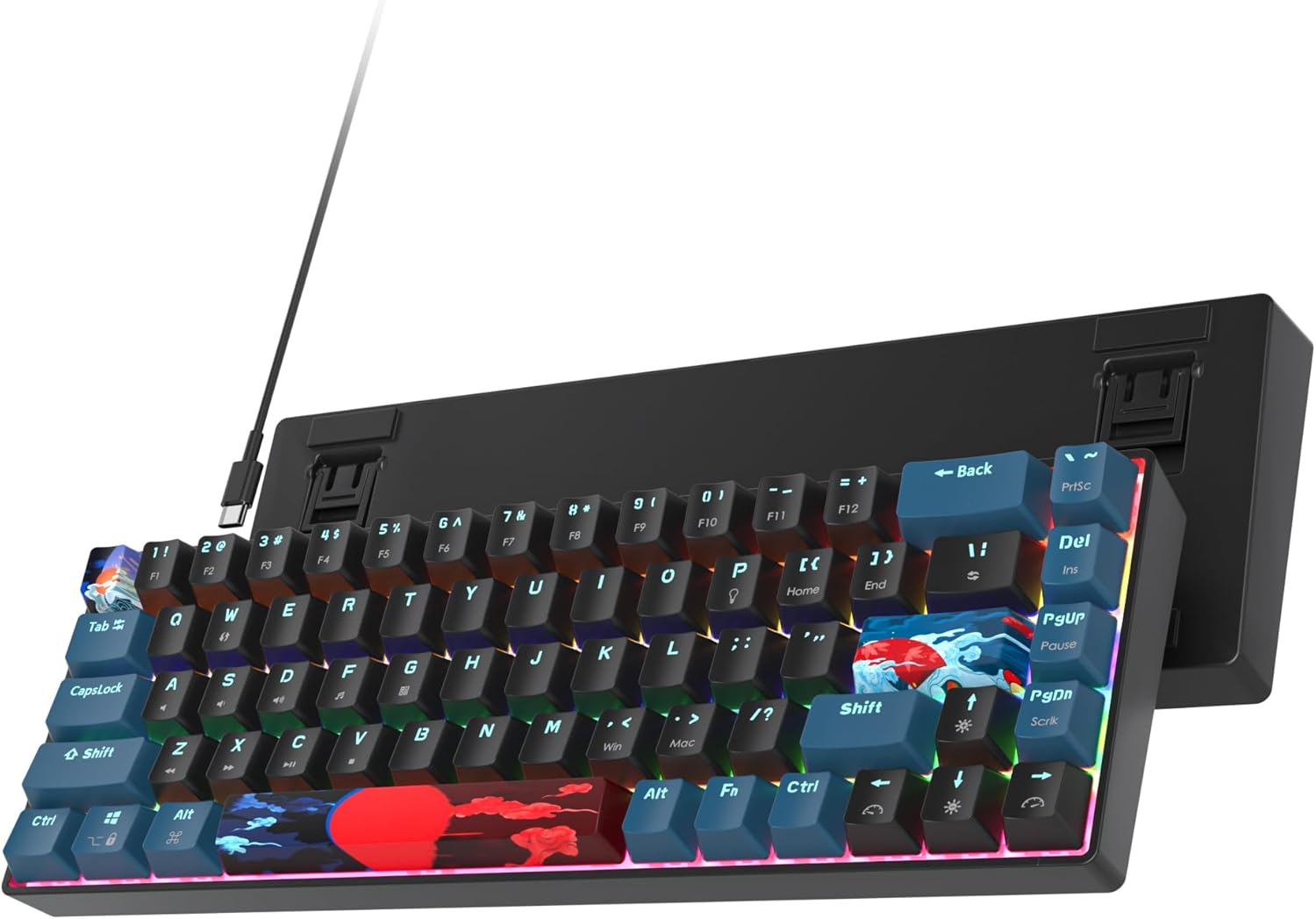 60 Percent Gaming Keyboard 68 Keys Mechanical Keyboard Rainbow Backlit Mini Compact Wired Keyboard with Red Switch for Windows Laptop Gamer(68 Monster-B)