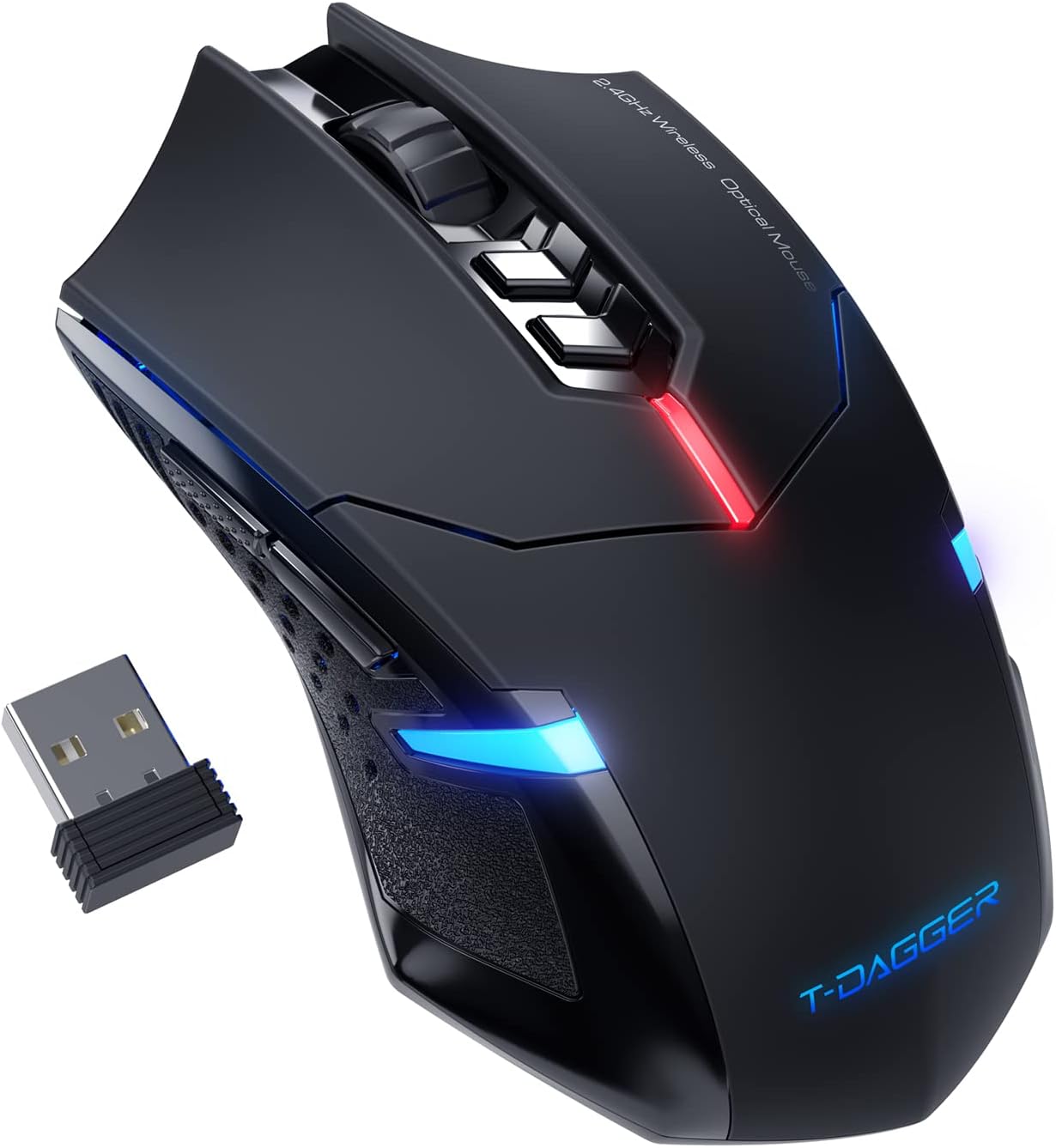 T-DAGGER Wireless Gaming Mouse- USB Cordless PC Accessories Computer Mice with LED Backlit, Ergonomic Gamer Laptop Mouse with 7 Silent Buttons, 5 Adjustable DPI Plug & Play for PC