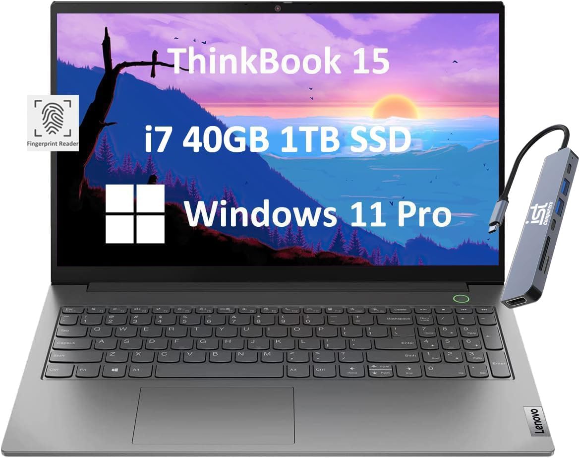 Lenovo ThinkBook 15 Gen 4 Business Laptop (15.6″ FHD Anti-Glare, Intel 10-Core i7-1255U, 40GB RAM, 1TB PCIe SSD), 1080p Webcam, Narrow Bezel, Fingerprint, Wi-Fi 6, Ethernet, Win 11 Pro, Grey