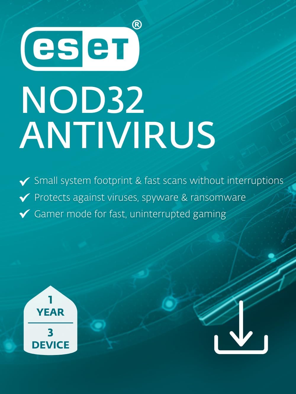 ESET NOD32 Antivirus | 2025 Edition | 3 Devices | 1 Year | Antivirus Software | Gamer Mode | Light System Footprint | Official Download with License