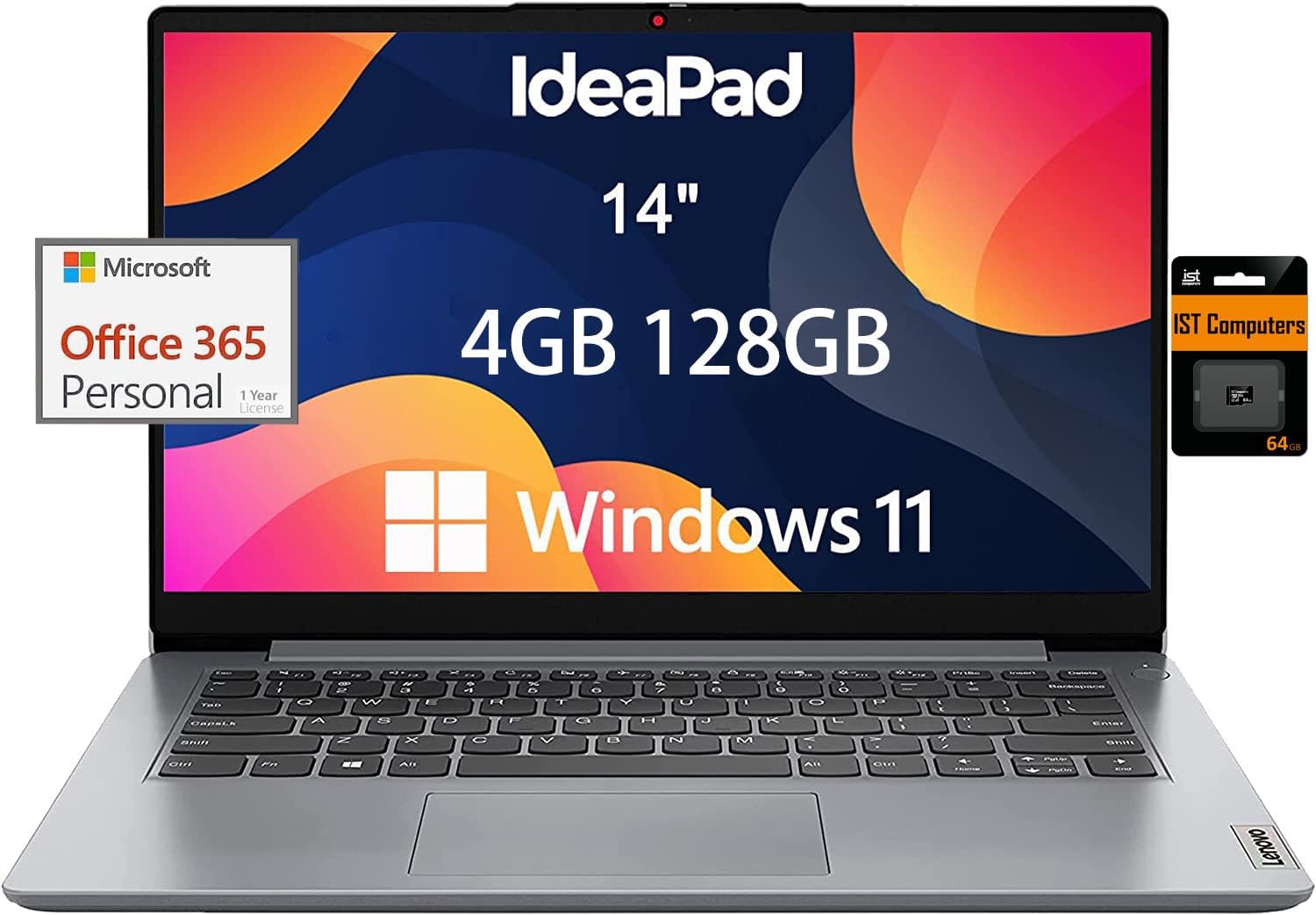 Lenovo IdeaPad Ultra Light Laptop for Student & Home (14″ Anti-Glare, Intel Dual Core Processor, 4GB RAM, 128GB Storage (64GB+ 64GB SD)), 1 Year Office 365, Webcam, Wi-Fi 6, Win 11 Home in S, Grey