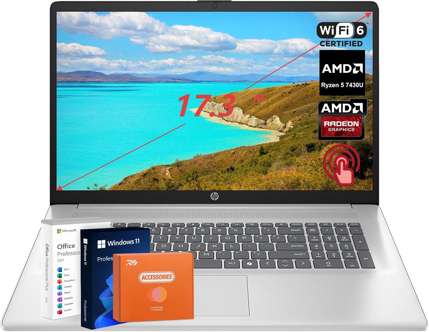 HP 17.3 inch Business Touchscreen Laptop, 2025 Anti-Glare Laptop, AMD Ryzen 5 7430U 6-Core, 64 GB RAM, 2 TB SSD, Copilot AI, Wi-Fi 6, Fast Charge & Long Battery Life, Win11 Pro & Office Lifetime