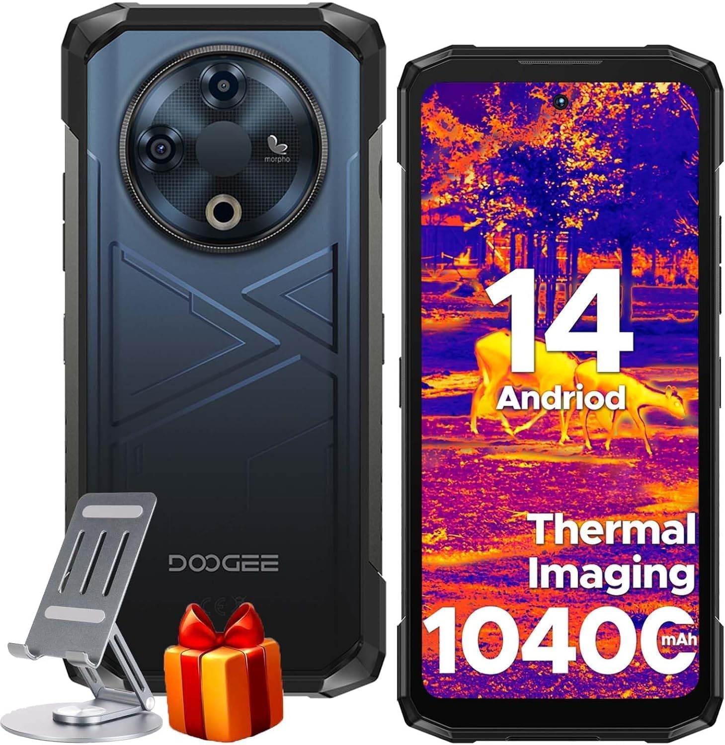 DOOGEE Fire 6 Rugged Phone with Thermal Image Camera,10400mAh,16GB+256GB Android 14 Cell Phone Unlocked,50MP AI Camera,6.56″ HD+IPS Display Rugged Smartphone,IP68 Waterproof Phone,Face Unlock/OTG