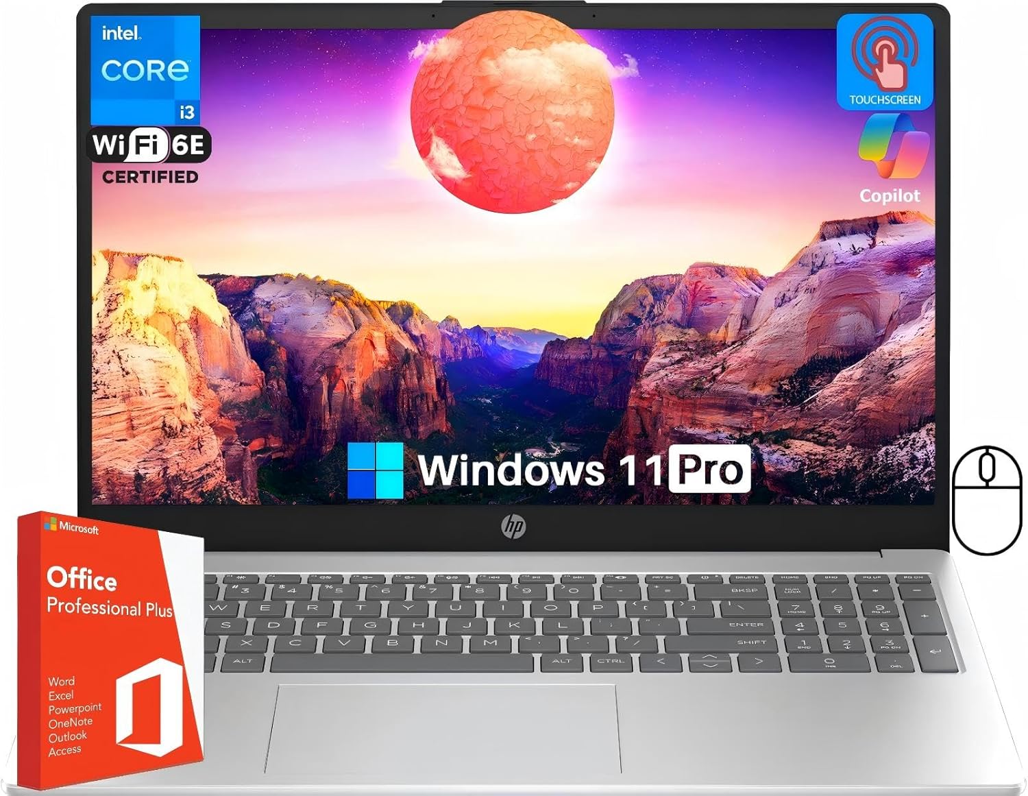 HP 15.6″ Touchscreen Business Laptop Computer – with MS Office Pro Lifetime License, Intel 6-core i3-1215U, 32 GB RAM, 1 TB SSD, UHD Graphics, Long Battery Life, Wi-Fi 6E, Windows 11 Pro, Copilot