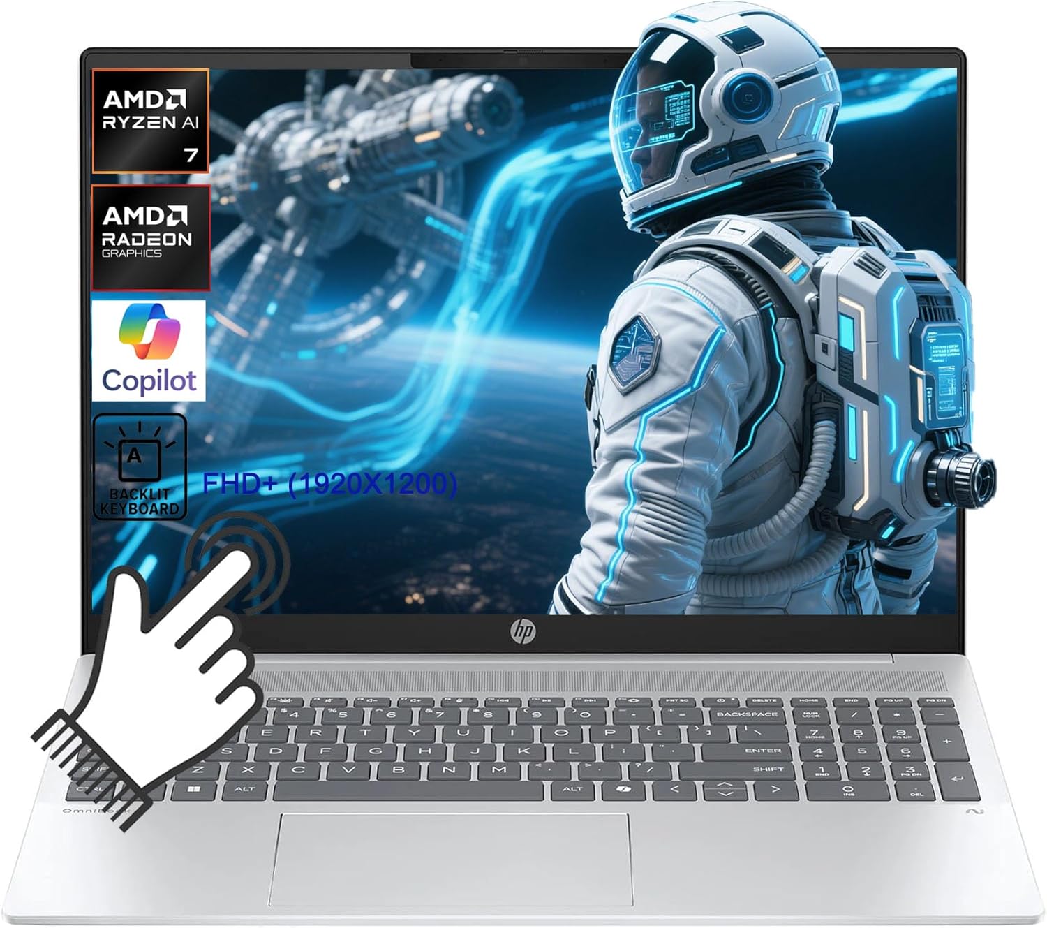 HP OmniBook 5 Copilot AI Business Laptop, 16″ 2K (1920×1200) Touchscreen, AMD Ryzen AI 7 350 Up to 5GHz, 16GB LPDDR5x RAM, 1TB PCIe SSD, Backlit KB, Windows 11, W/BWE Accessories