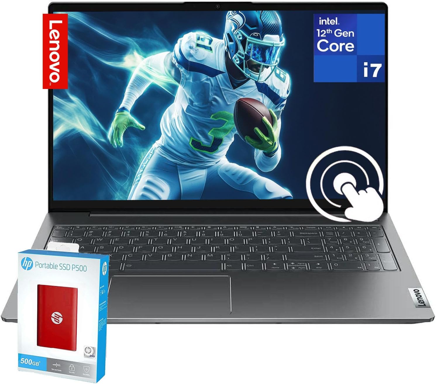Lenovo Touchscreen IdeaPad Laptop, Intel Core i7-1255U, 15.6 FHD IPS, 40GB RAM, 2.5TB Storage (2TB PCIe SSD + 512GB External HD), Backlit Keyboard, Fingerprint, Wi-Fi-6, Win 11 Pro, w/WOWPC Bundle