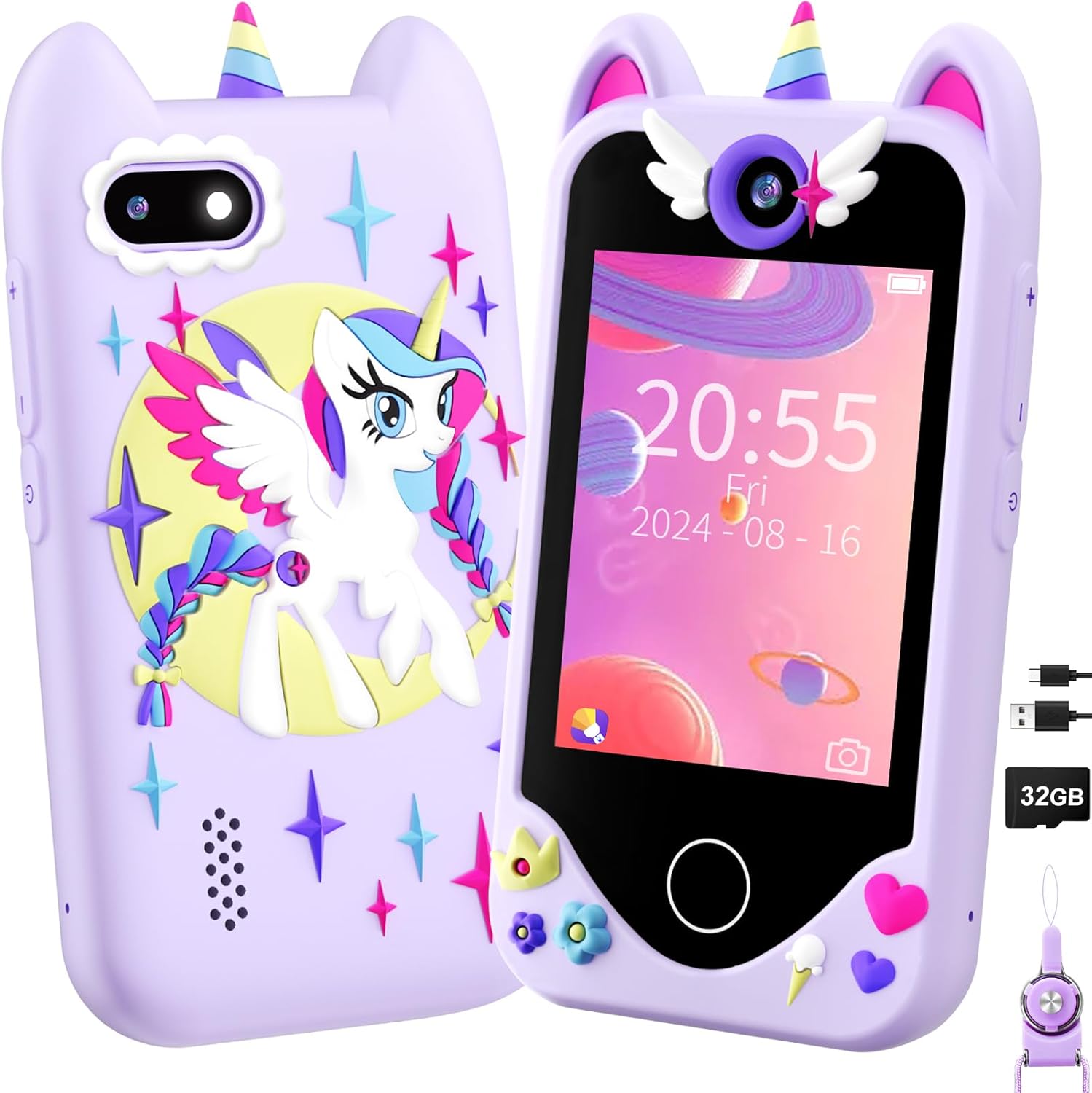 Kids Smart Phone for Girls Gifts – Toddler Christmas Birthday Gift for Age 3 4 5 6 Year Old, Kids Cell Phone Toy with Touchscreen, Dual Cameras, Learning, Kid Mp3 Player, Games with 32 GB Card