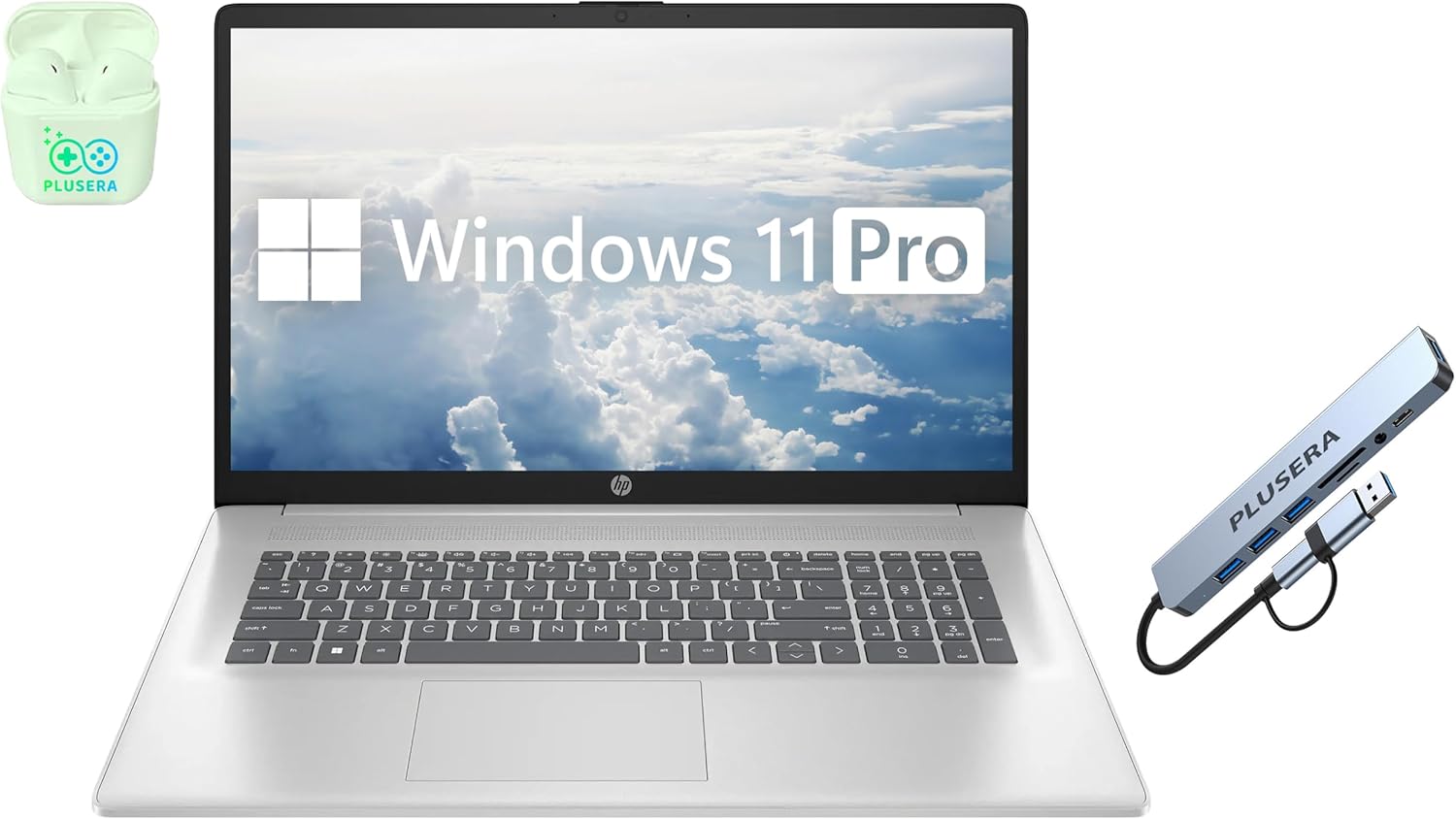 HP 17.3″ FHD Business & Student Laptop Computer, 64GB RAM 2.5TB Storage (2TB SSD+512GB Docking Station Set), 6-Cores AMD Ryzen 5, Windows 11 Pro, PLUSERA Earphones, Silver